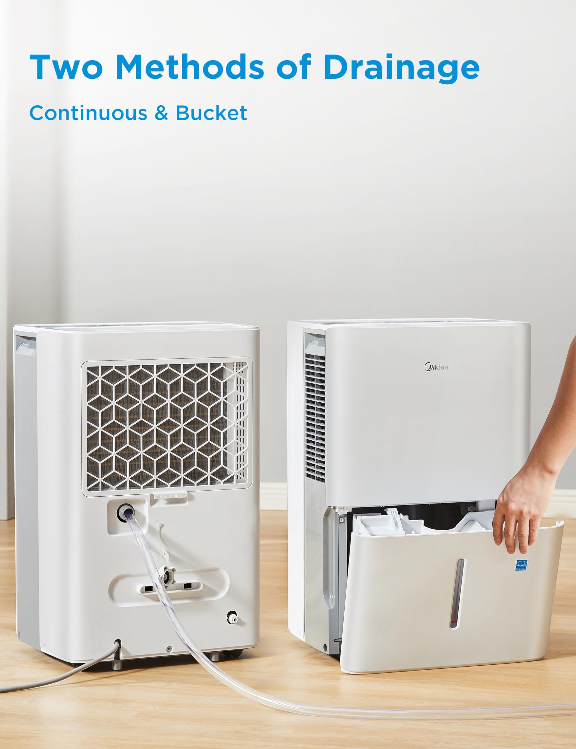 Midea 4,500 Sq. Ft. Energy Star Certified Dehumidifier with Pump Included Wi-Fi Enabled 50 Pint 2025 DOE - Ideal for Basements, Large & Medium Sized Rooms, and Bathrooms