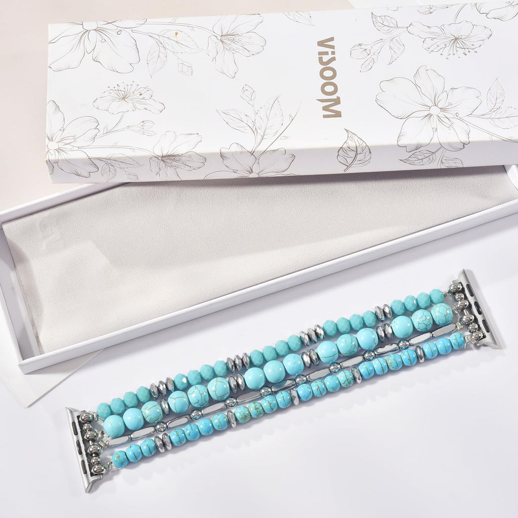 VISOOM Beaded Boho Bracelet Compatible for Apple Watch Band 40mm/38mm/41mm/42mm Series 11 10 9 8 7 SE Series 6/5/4 Women Fashion Cute Handmade Crystal Beads Stretchy Watch Strap for iWatch Bands 3/2/1