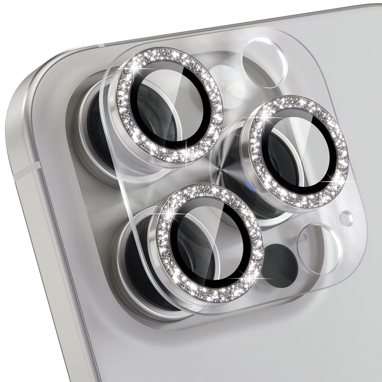 Choiche Compatible for iPhone 16 Pro/iPhone 16 Pro Max Camera Lens Protector, Bling Camera Cover with 9H Tempered Glass Lens Screen Protector Metal Ring Decoration Accessories(Black)
