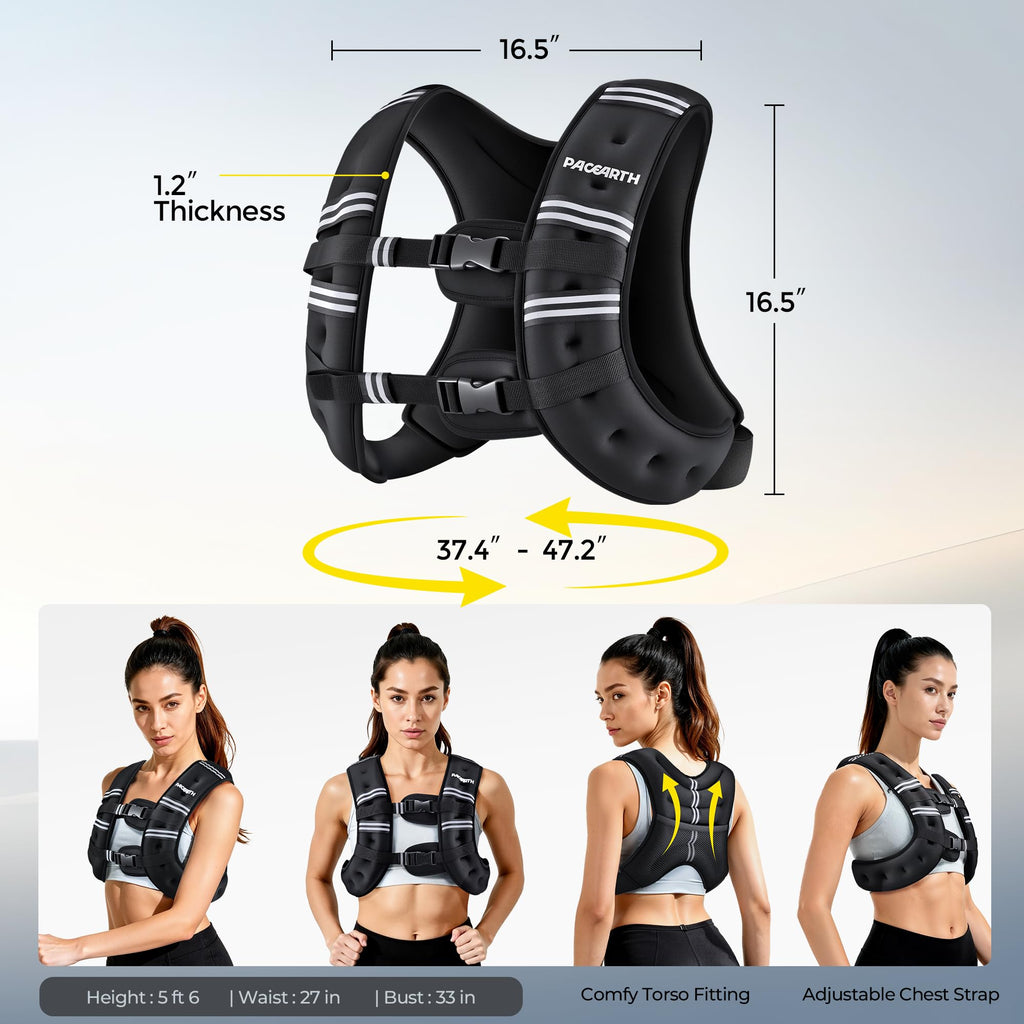PACEARTH Weighted Vest,6lb/8lb/10lb/12lb/16lb/20lb/25lb/30lb Weight Vest with Reflective Stripe, Body Weight Vests for Women, Men, Weight Loss Workout, Strength Training, Running, Walking, Jogging