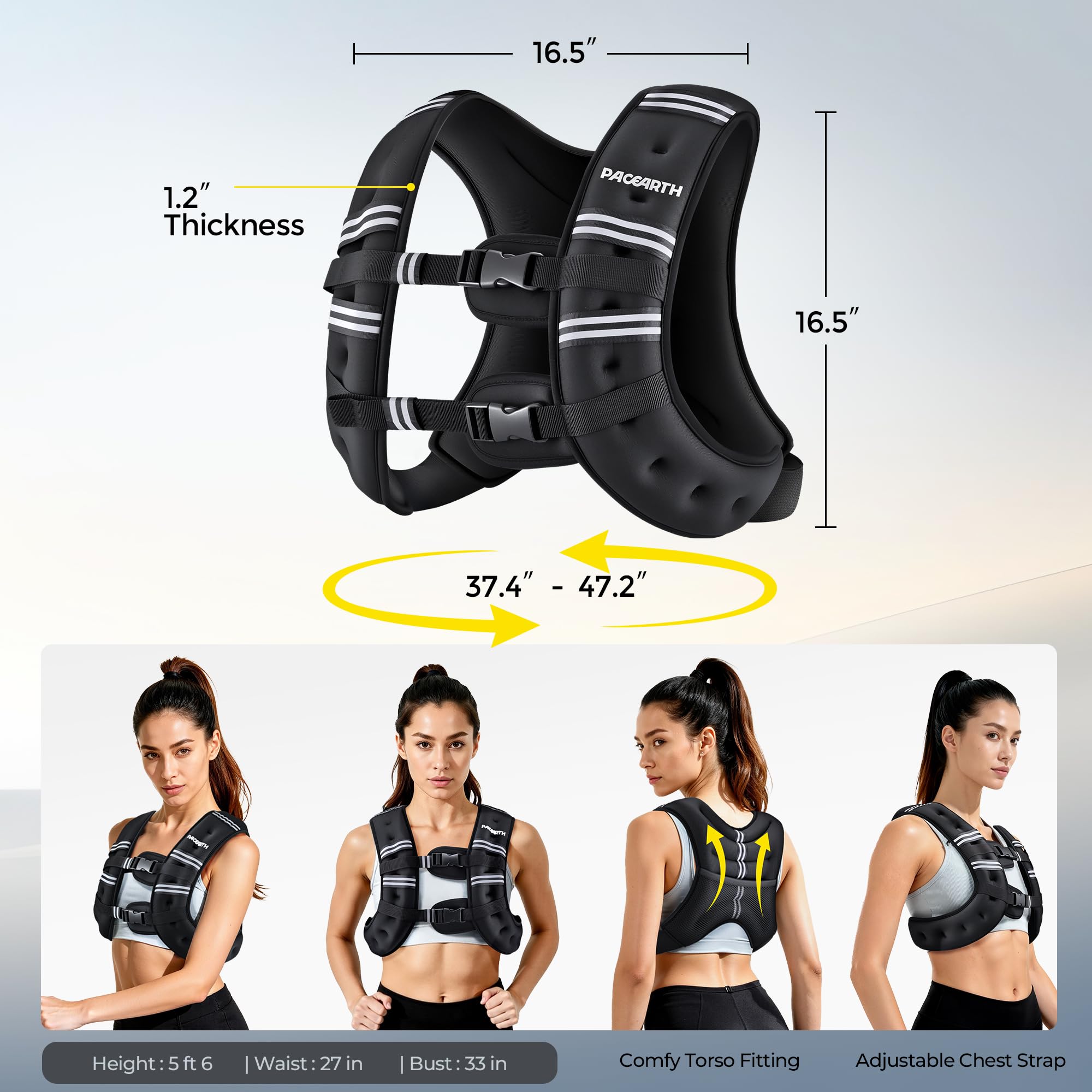 PACEARTH Weighted Vest,6lb/8lb/10lb/12lb/16lb/20lb/25lb/30lb Weight Vest with Reflective Stripe, Body Weight Vests for Women, Men, Weight Loss Workout, Strength Training, Running, Walking, Jogging