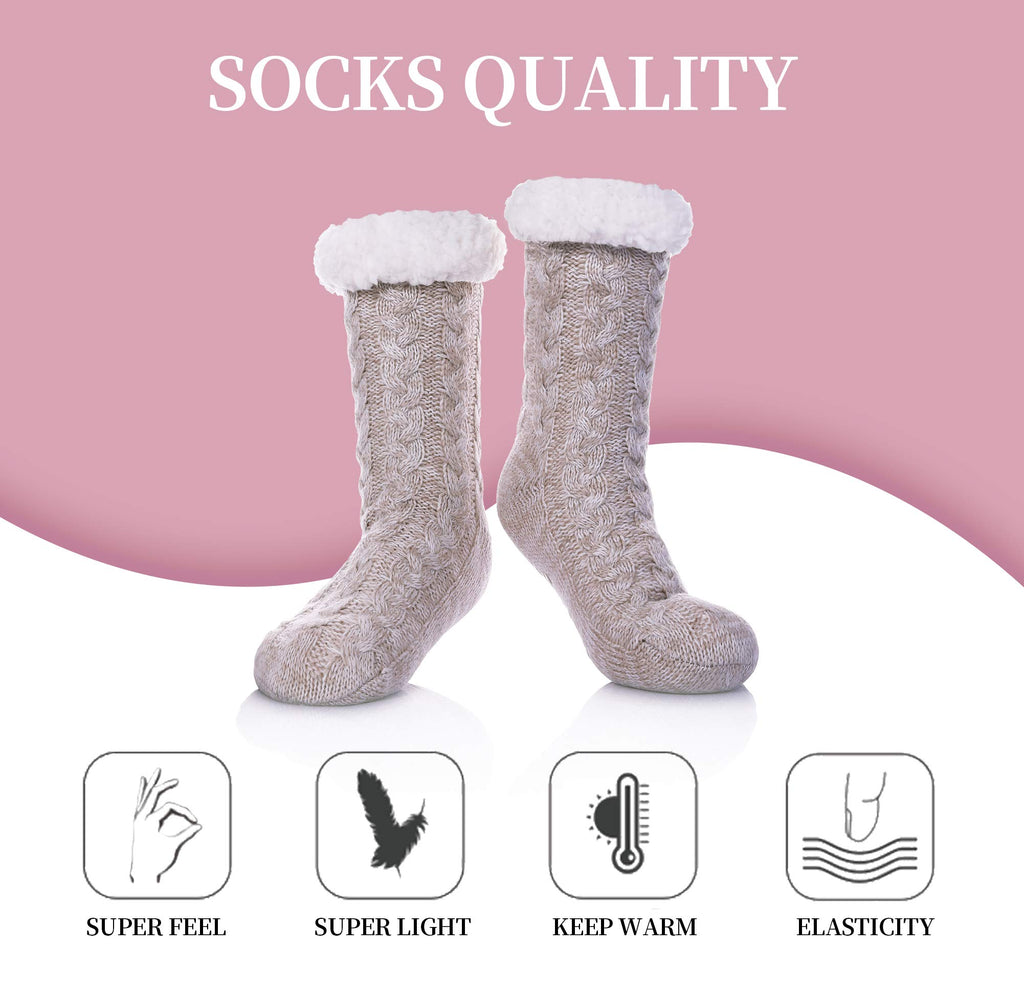 SDBING Women's Winter Super Soft Warm Cozy Fleece Lined Fuzzy Slipper Socks with Grippers