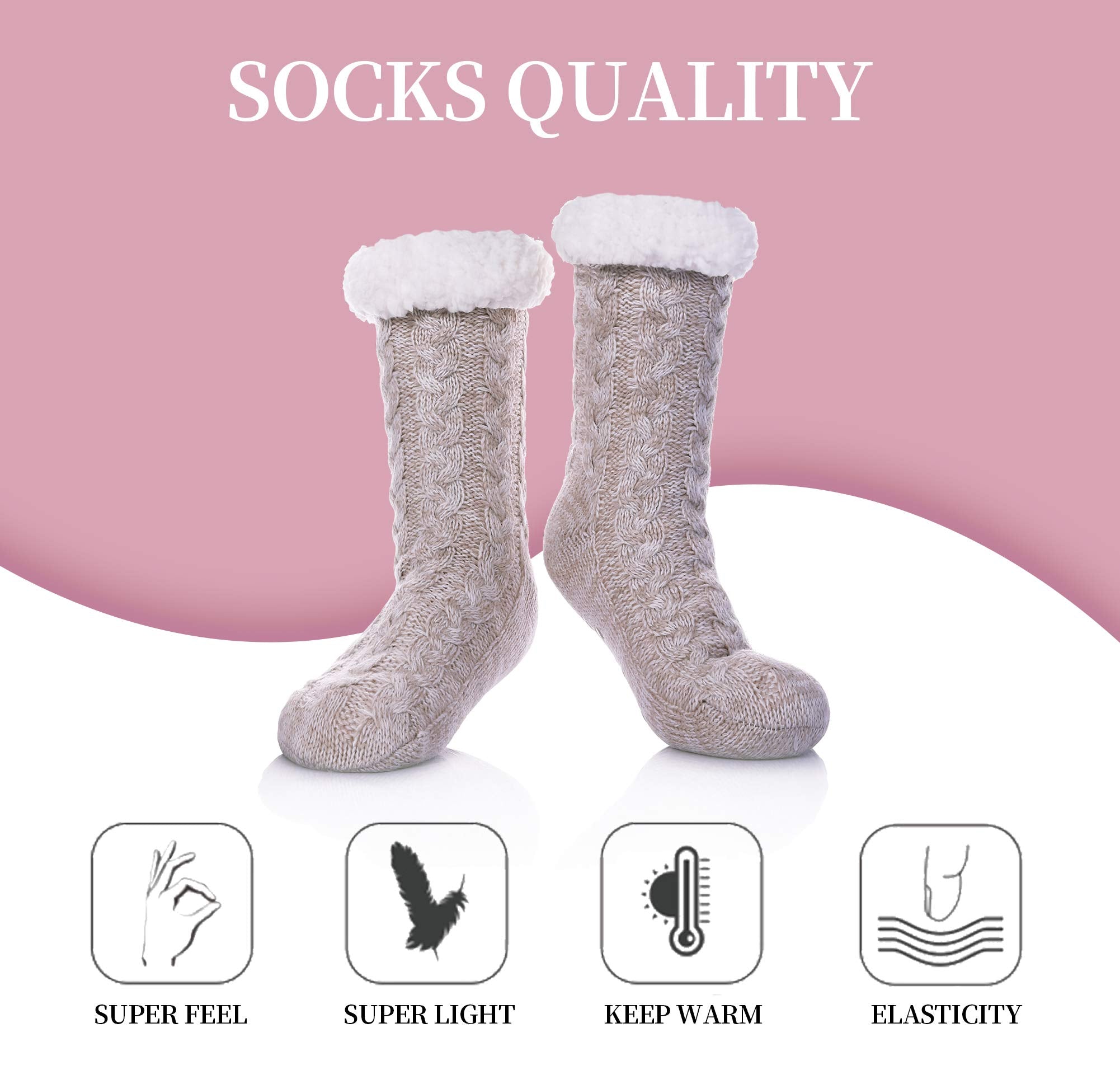 SDBING Women's Winter Super Soft Warm Cozy Fleece Lined Fuzzy Slipper Socks with Grippers