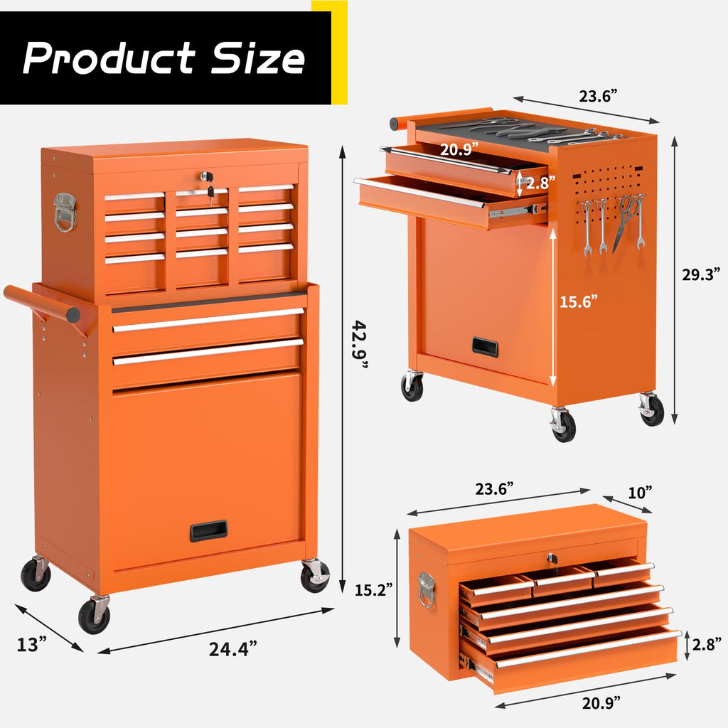 On Shine 8 Drawer Rolling Tool Chest, Large Capacity Rolling Tool Box with Wheels, Locking Mechanical Tool Chest, Portable Tool Box with Sliding Drawers for Garage Workshop and Tool Room (Black)
