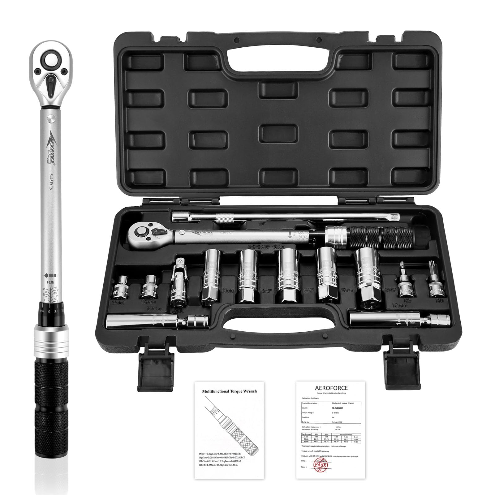 AEROFORCE 3/8-Inch Drive Spark Plug Socket Set 8PCS - Includes 6 Point Sockets 5/8-inch, 3/4-inch and 13/16-inch, 12 Point Sockets 14mm&18mm, 2 Extension Bars,Universal Joint