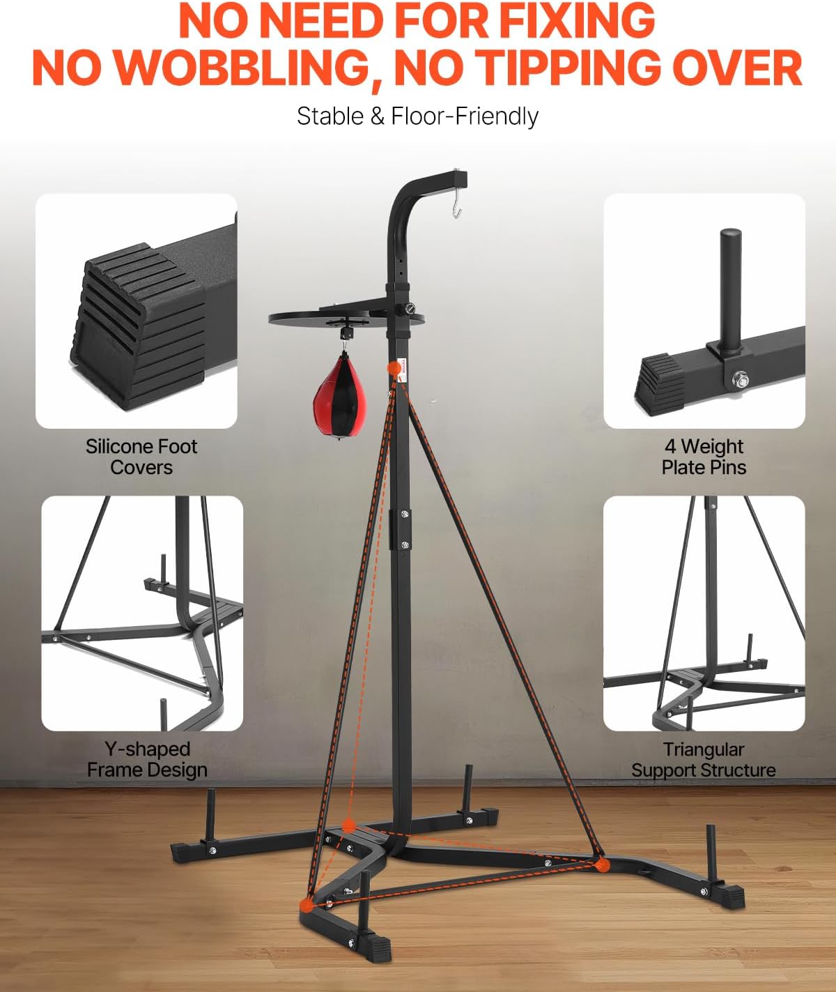 VEVOR 2 in 1 Punching Bag Stand, Steel Heavy Duty Workout Equipment, Adjustable Height Boxing Punching Bag and Speed Bag Stand, Freestanding Sandbag Rack, Holds Up to 140 lbs, for Home Gym Fitness