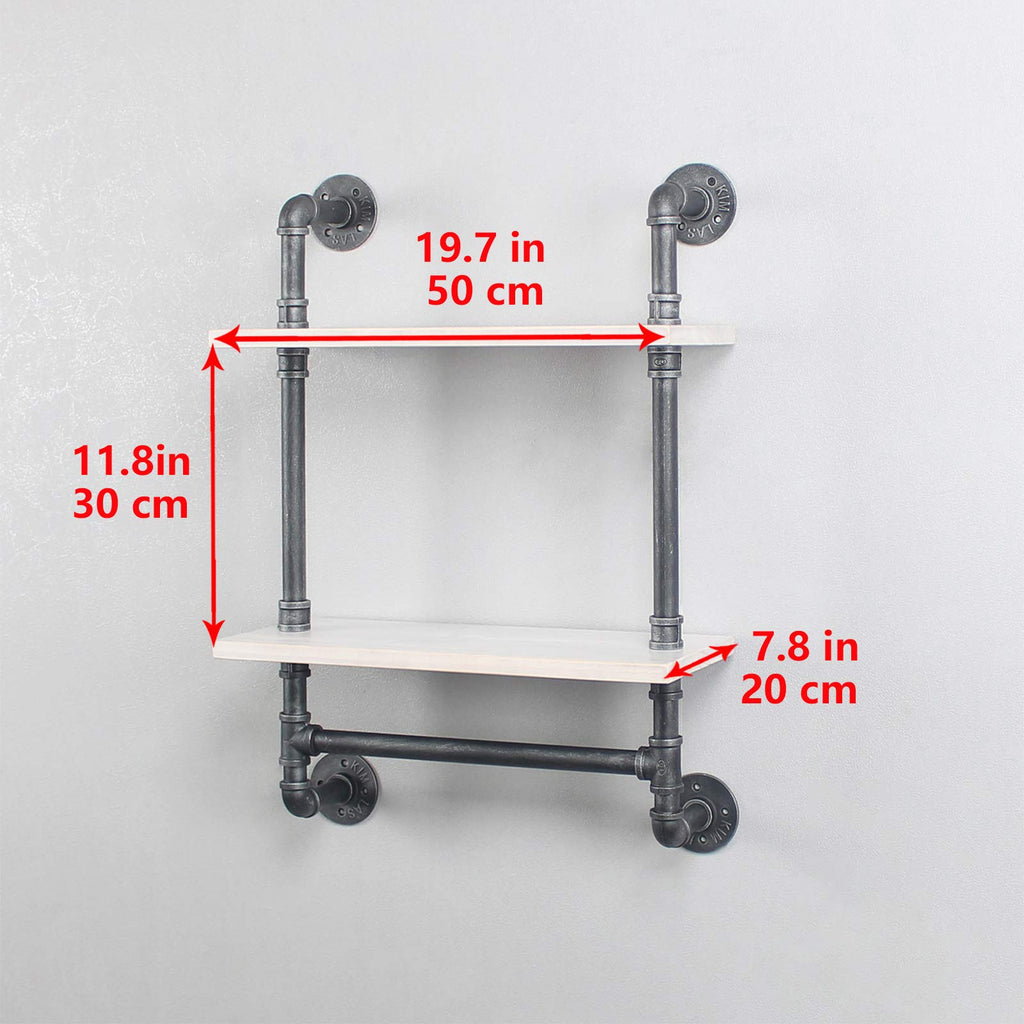 MBQQ Industrial Pipe Shelf Bathroom Shelves Wall Mounted,19.6in Rustic Wood Shelf with Towel Bar,1 Tier Farmhouse Towel Rack,Pipe Shelving Floating Shelves Towel Holder,Black & White