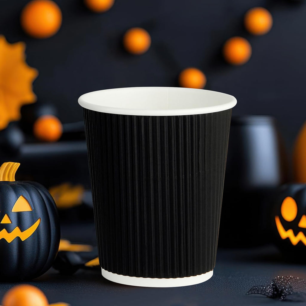 JollyPack 60 Pack 12 oz Paper Coffee Cups, Black Disposable Beverage Cups with Insulated Ripple Wall for Coffee, Tea, and Hot Chocolate