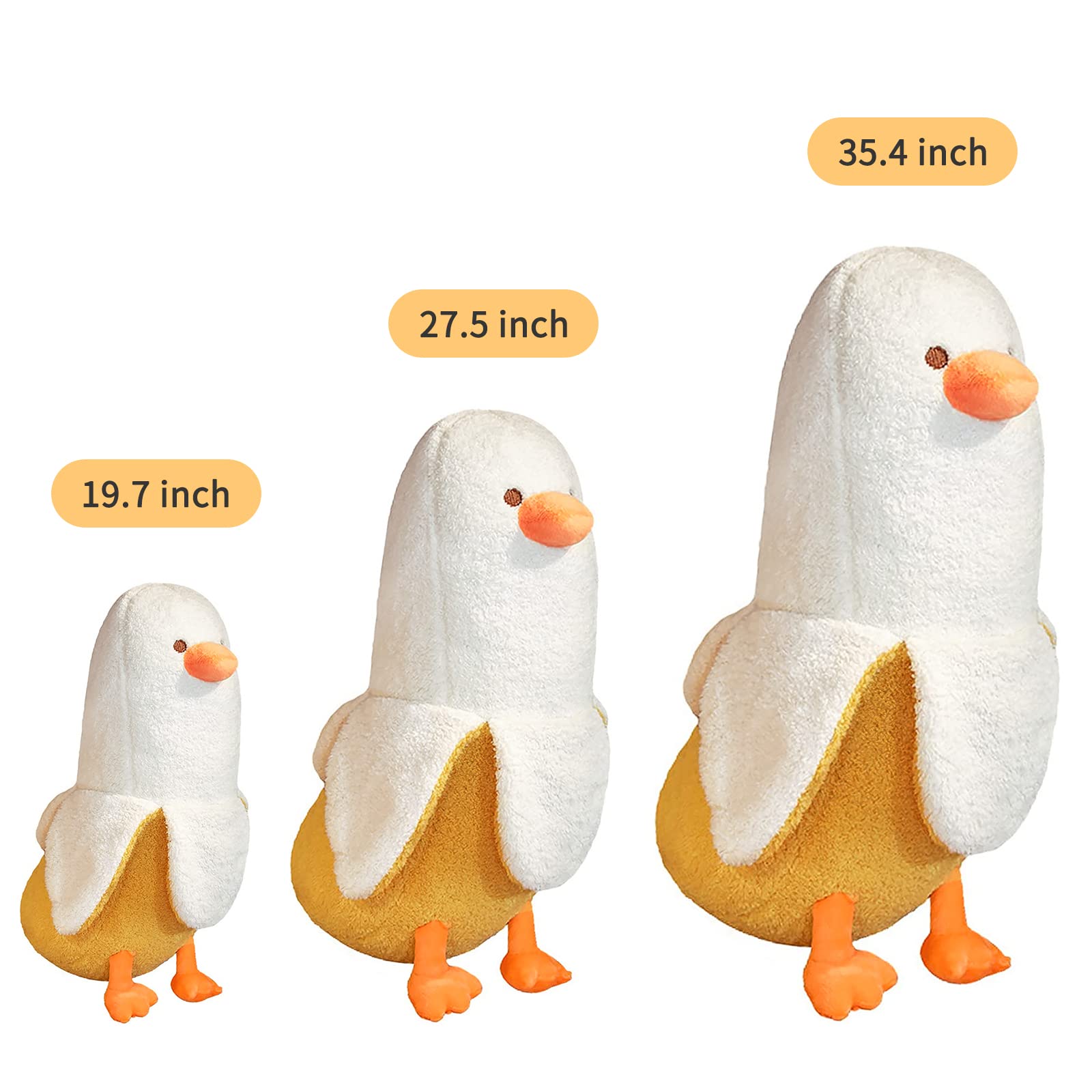 PEACH CAT Cute Banana Duck Stuffed Animal Long Banana Chef Duck Plush Pillow for Girls and Boys White 12"