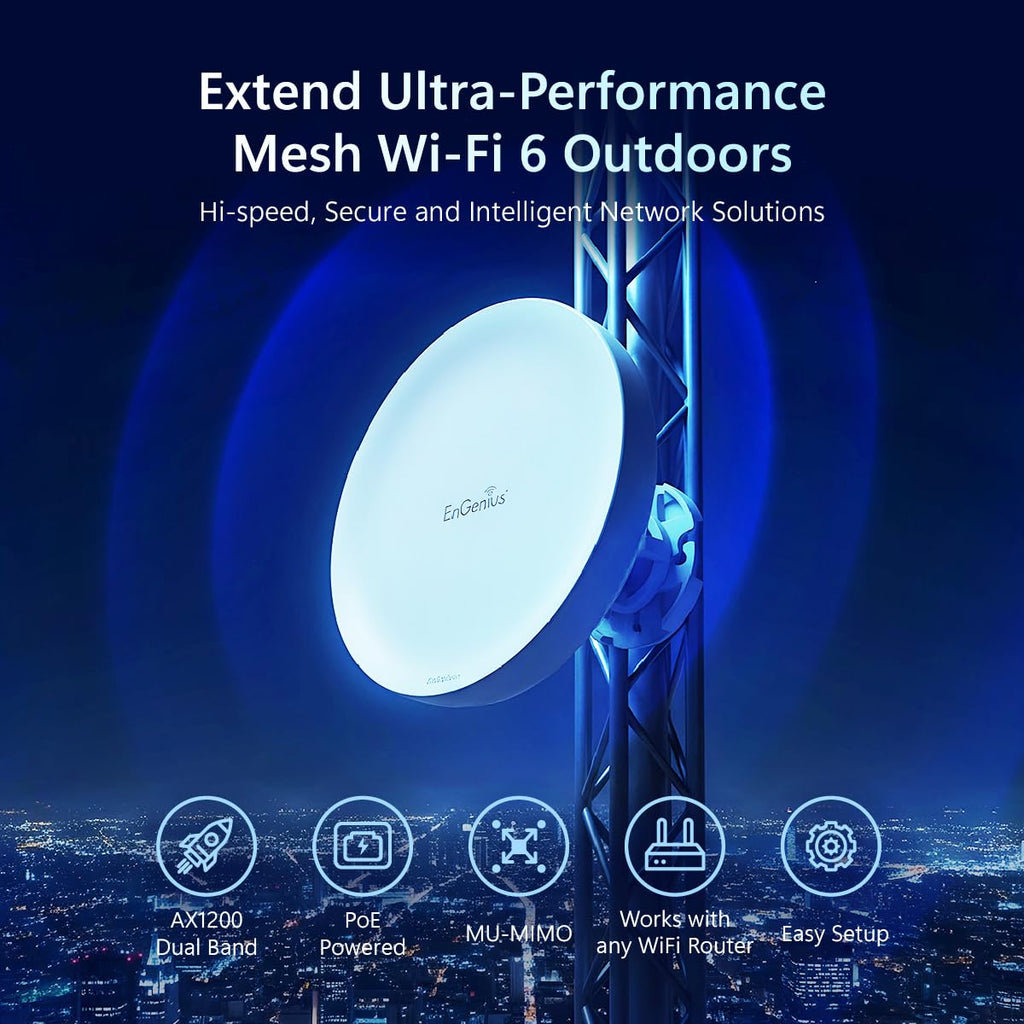 EnGenius Wi-Fi 6 (802.11ax) 5GHz 1,200 Mbps, 2x2 Outdoor Wireless Bridge, 26 dBm, high gain 19 dBi Directional Antenna, IP-55 housing, up to 6 Miles Point-to-Point [EnStation6 KIT]