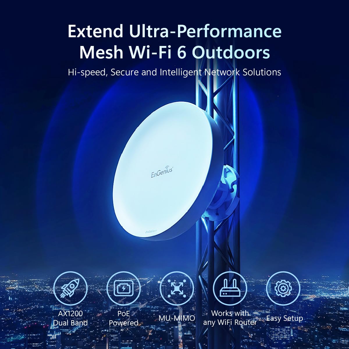 EnGenius Wi-Fi 6 (802.11ax) 5GHz 1,200 Mbps, 2x2 Outdoor Wireless Bridge, 26 dBm, high gain 19 dBi Directional Antenna, IP-55 housing, up to 6 Miles Point-to-Point [EnStation6 KIT]