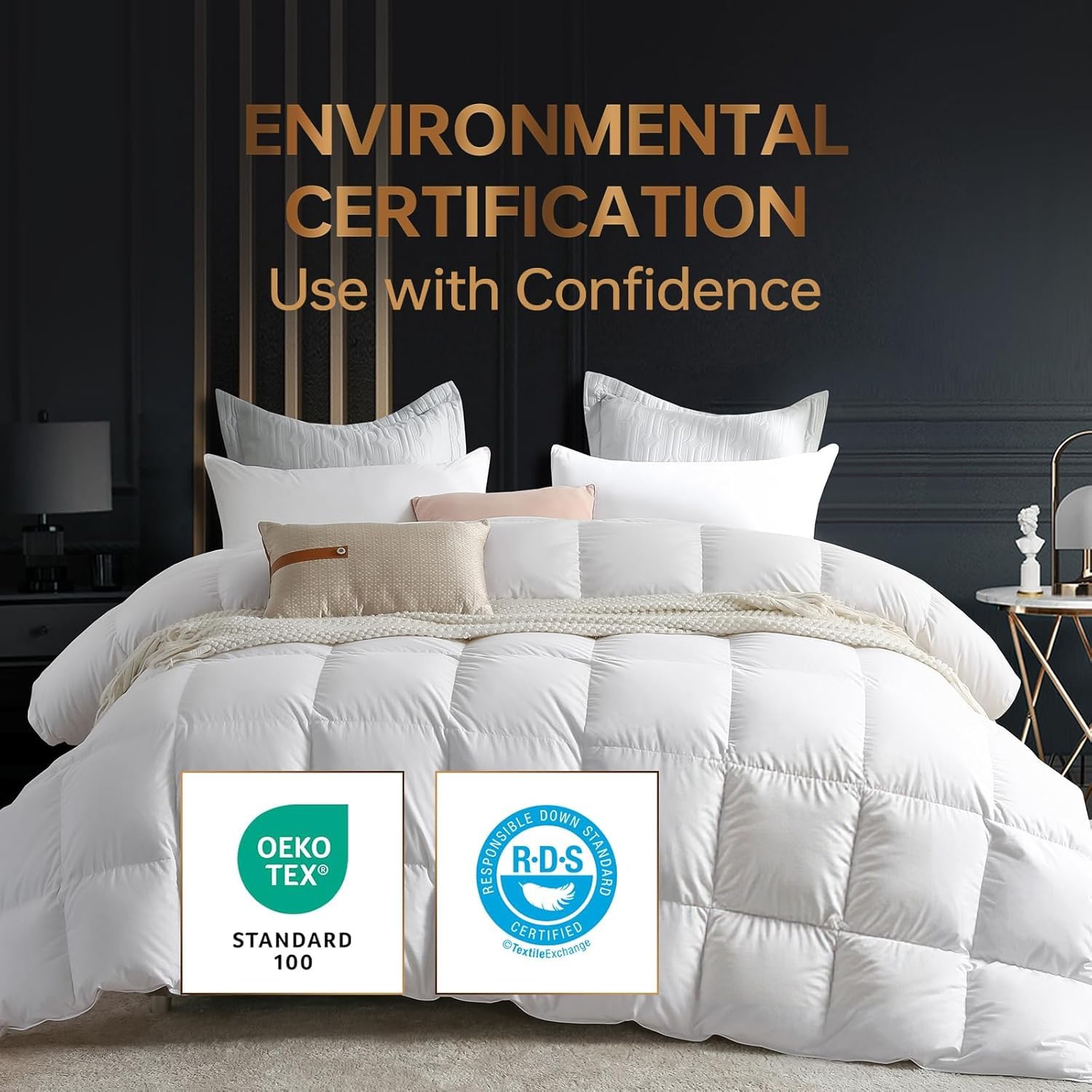 C&W Twin/Twin XL Down Comforter All Season, 750 Fill Power, Duvet Insert, 30oz Fill Weight, 100% Cotton Shell, Noiseless, Breathable, Lightweight, Machine Washable, Baffle Box, White (68"x90")
