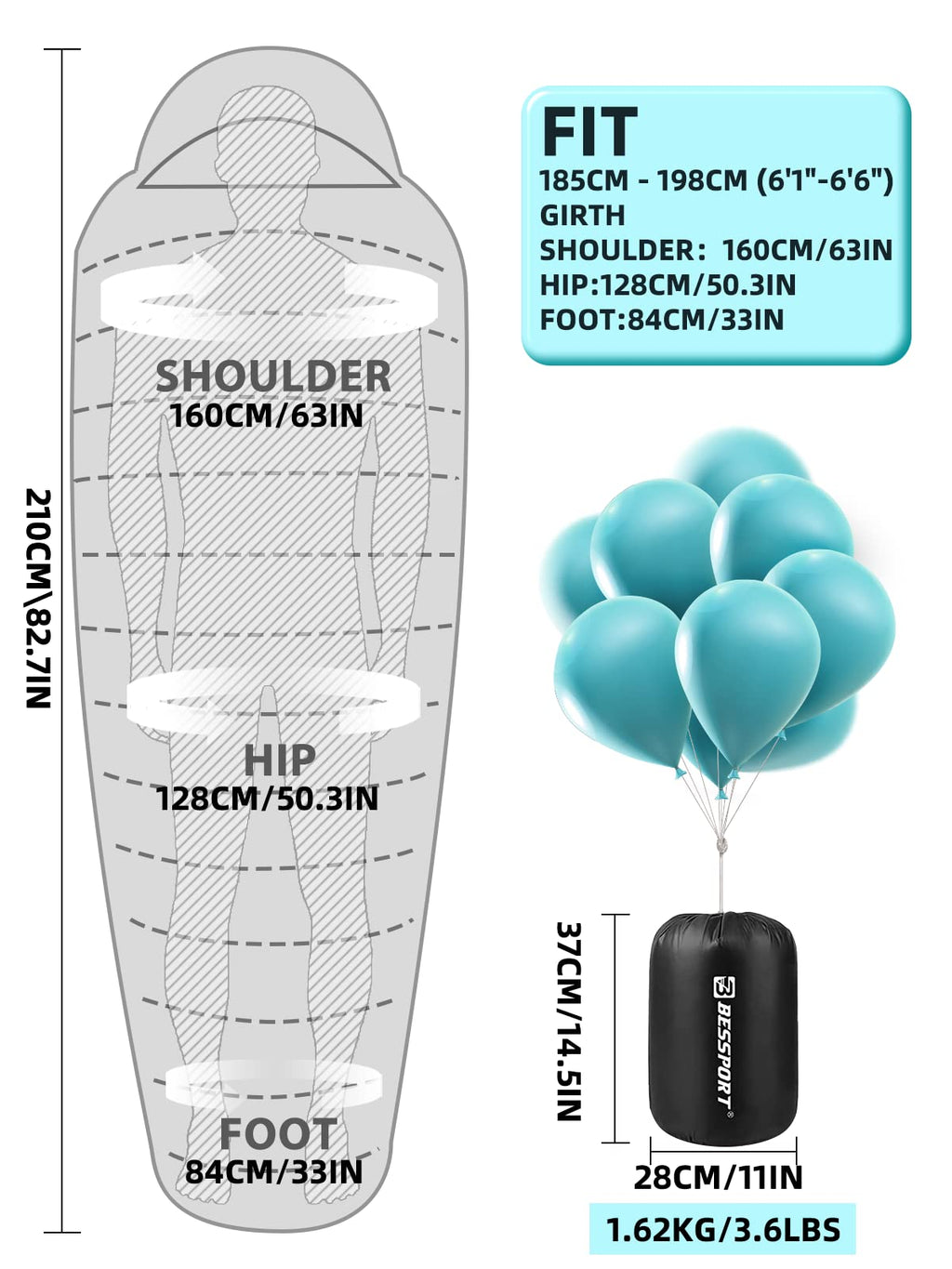Bessport Mummy Sleeping Bag | 15-45 ℉ Extreme 3-4 Season Sleeping Bag for Adults Cold Weather– Warm and Washable, for Hiking Traveling & Outdoor Activities
