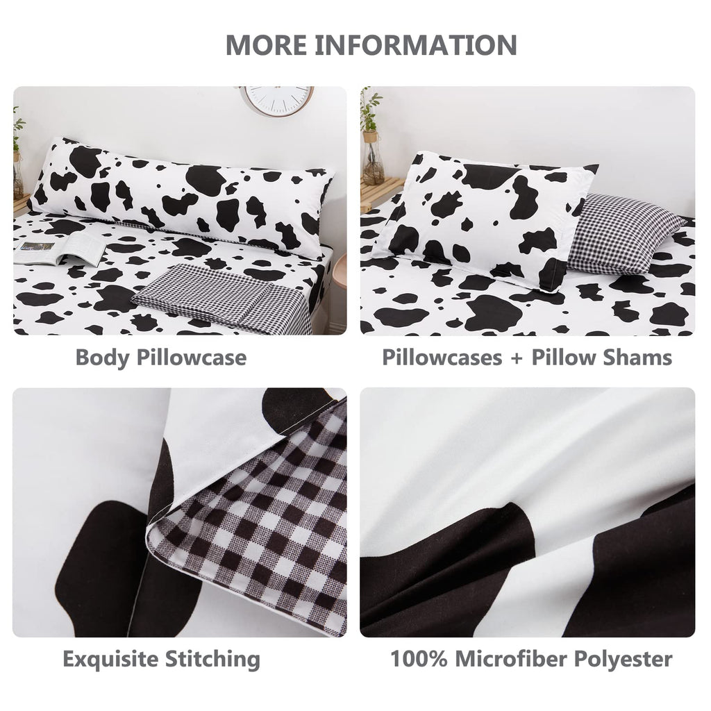 SUCSES Full Size Comforter Set with Sheets 8 Piece Cow Print Bedding Set for Boys Girls Black and White Kids Bed-in-A-Bag Farmhouse Rustic Bed Set for Bedroom (Milk Cow, Full)