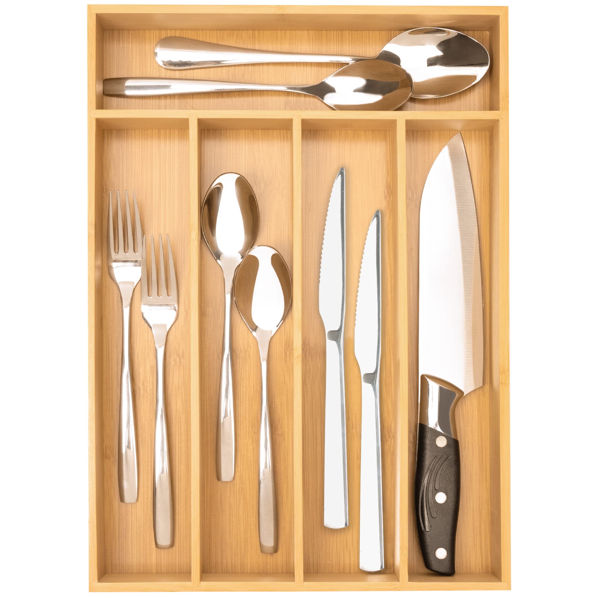 Acacia 4 Slot Silverware Drawer Organizer - Cutlery Holder with Flatware Tray