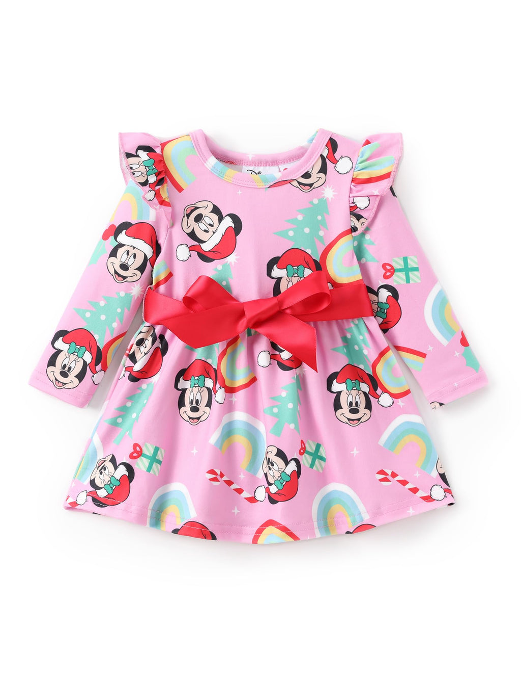 Disney Princess Frozen Elsa Minnie Mickey Stitch Ruffle Sleeve Dress A Line Long Sleeve Kids Clothes Baby to Toddler