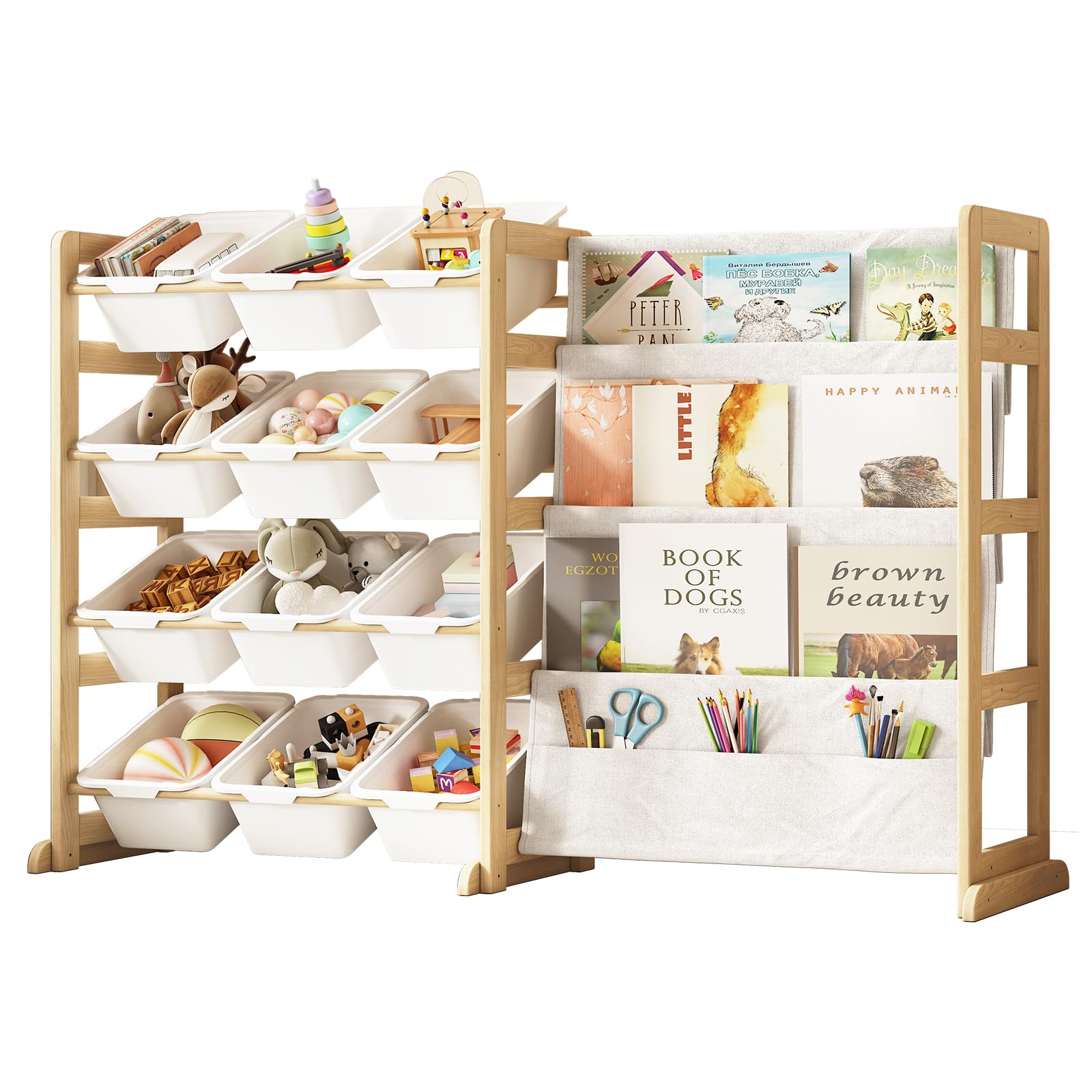 EXPERLAM Toy Storage Organizer with Bookshelf - 12 Storage Bins 4-Tier Multipurpose Shelf to Organize Toys and Books for Kids Room, Playroom, Nursery Room, Blue