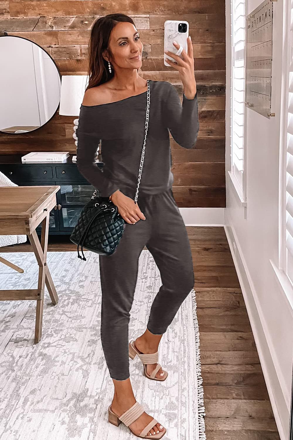 PRETTYGARDEN Jumpsuits for Women Casual 2026 Fall Long Sleeve Off Shoulder Rompers One Piece Travel Outfits Fashion Clothing