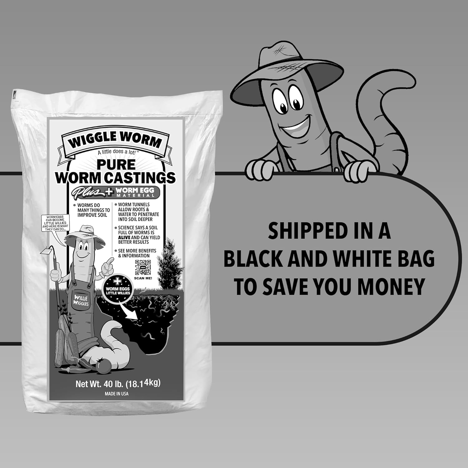Wiggle Worm 100% Pure Worm Castings Plus Worm Egg Material, 40lbs - Fertilizer and Soil Amendment for Indoor and Outdoor Gardening to Improve Soil Fertility and Aeration - 100% Organic and Odor Free