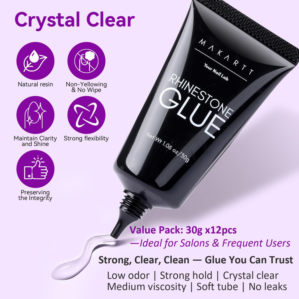 Makartt Rhinestone Glue for Nails: Super Strong Gel Nail Glue for Nail Charms Gems Decorations, 3D Gel Nail Art Bling Jewel Diamonds for Salon & DIY Manicure, 30ML UV Lamp Cured Need Beauty Gifts