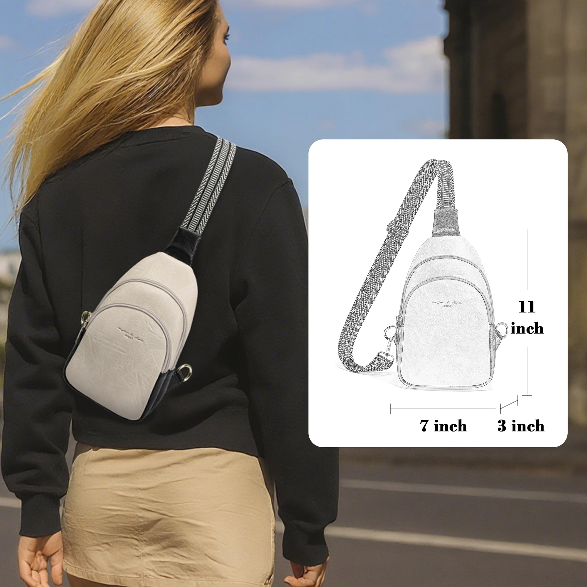 INICAT Small Crossbody Sling Bags Faux Leather Fanny Packs Purses for Women Everyday & Travel