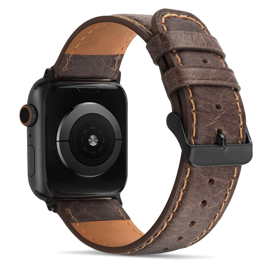 Tasikar Bands Compatible with Apple Watch Band 42mm (Series11/10) 41mm 40mm 38mm Men Genuine Leather Replacement Bands Compatible with Apple Watch SE Series 11 10 9 8 7 6 5 4 3, Black