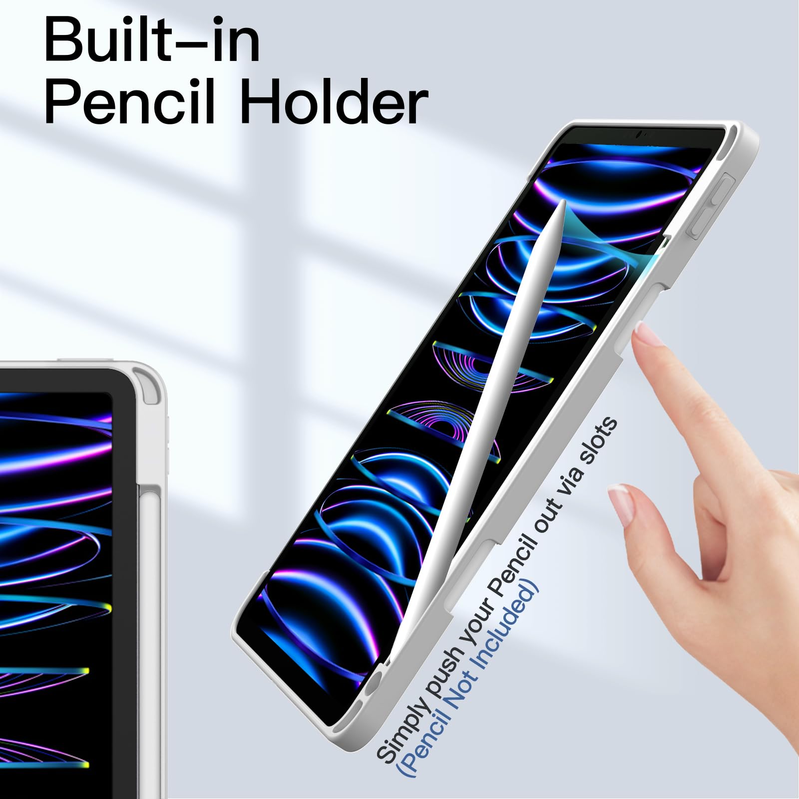 JETech Case ONLY for iPad Pro 11 Inch (2022/2021/2020/2018) with Pencil Holder, Clear Transparent Back Shell Slim Stand Shockproof Tablet Cover, Auto Wake/Sleep (Black)