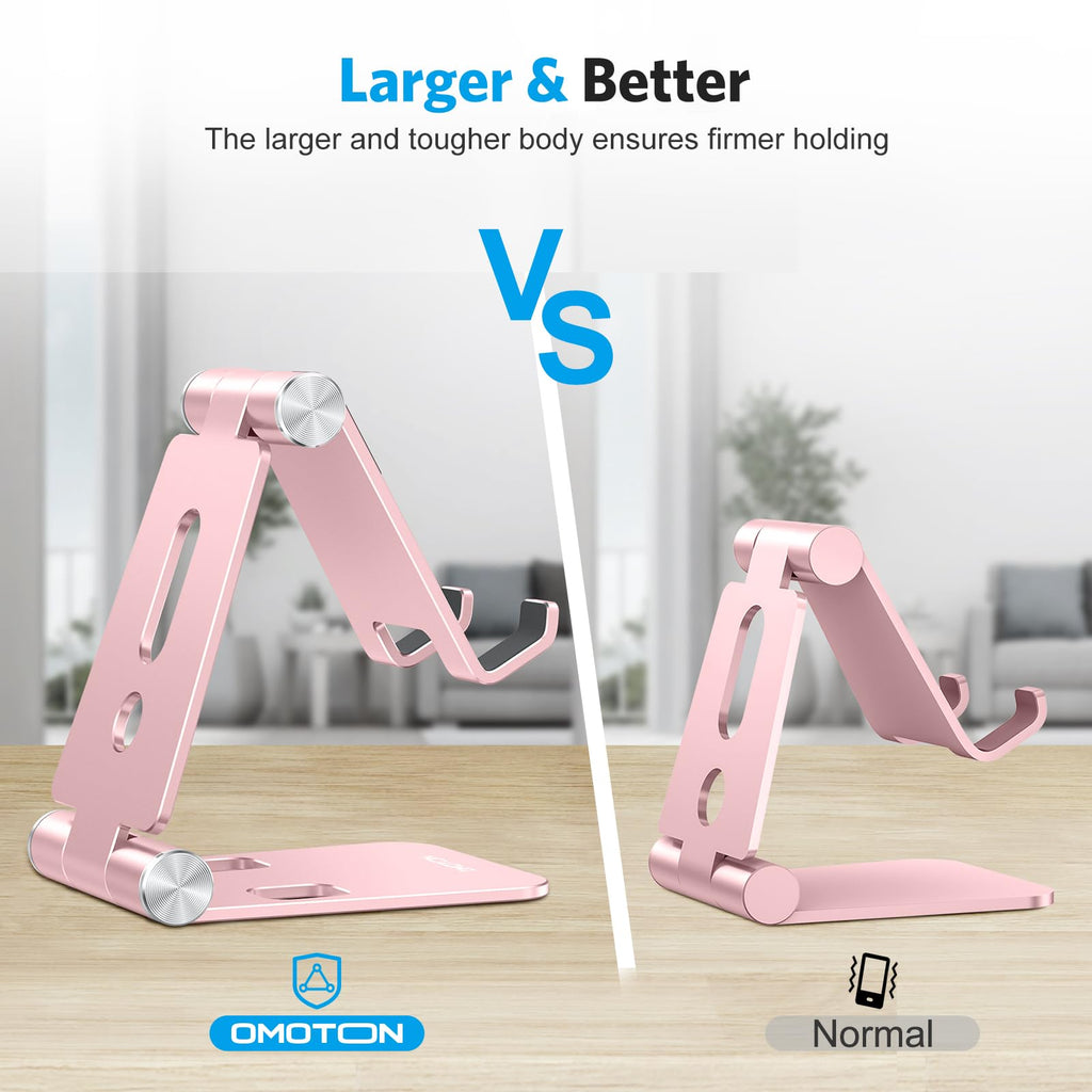 OMOTON Foldable Cell Phone Stand, C4 Portable Aluminum Phone Holder, Adjustable Phone Dock Cradle for iPhone 17/16/15 Pro Max Air, Small Tablets, All Smart Phones for Women Men Gift, Silver