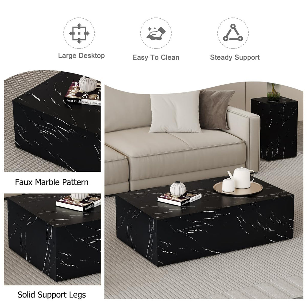 Round Coffee Table, 23.6" Modern Grey Faux Marble Drum Coffee Table, Round Accent Center Table for Living Room Apartment Small Spaces, No Assembly Required