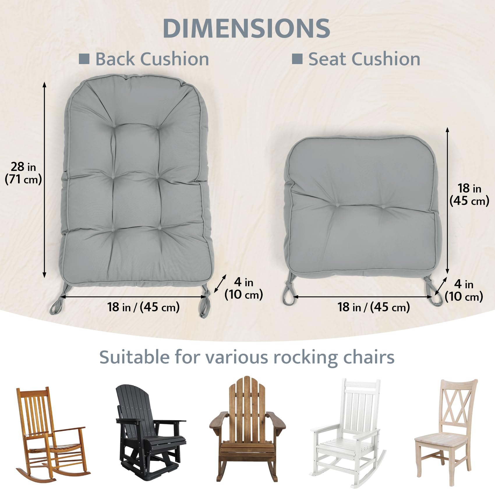 mudilun Rocking Chair Cushion - Non-Slip Tufted 4-Inch Thickened Rocking Chair Cushions with Ties Indoor/Outdoor Wooden Rocking Chair Pad for Living Rooms, Bedrooms, and Balconies