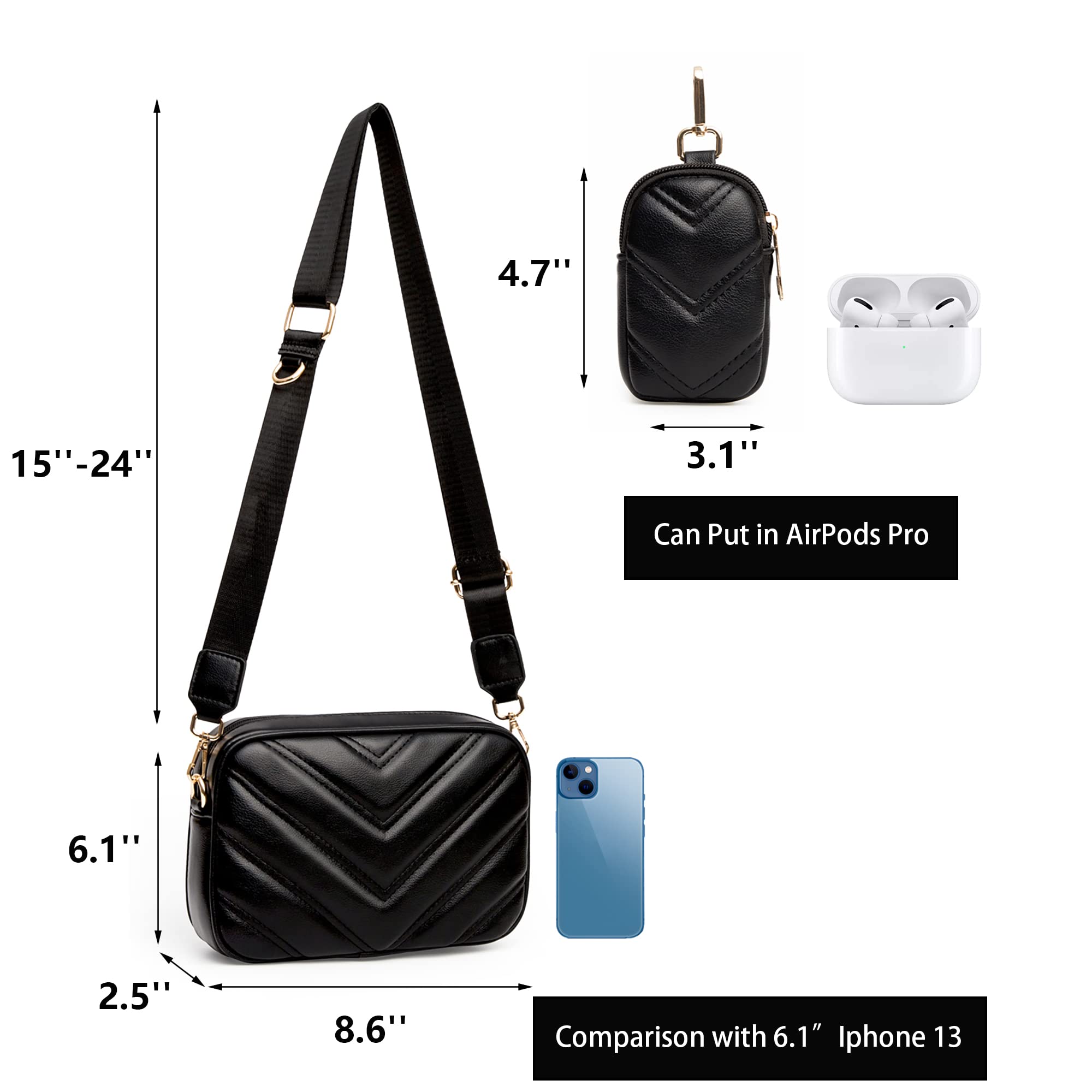 Herald Chevron Quilted Small Crossbody Bag with Coin Purse Pouch, Women Square Camera Side Shoulder 2 Size Handbags | Chevron