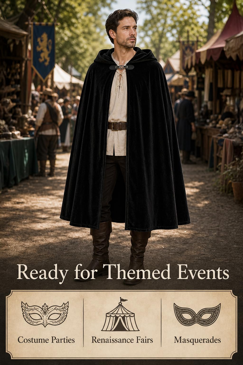 JEGERMIG Medieval Hooded Cloak Halloween Renaissance Costume