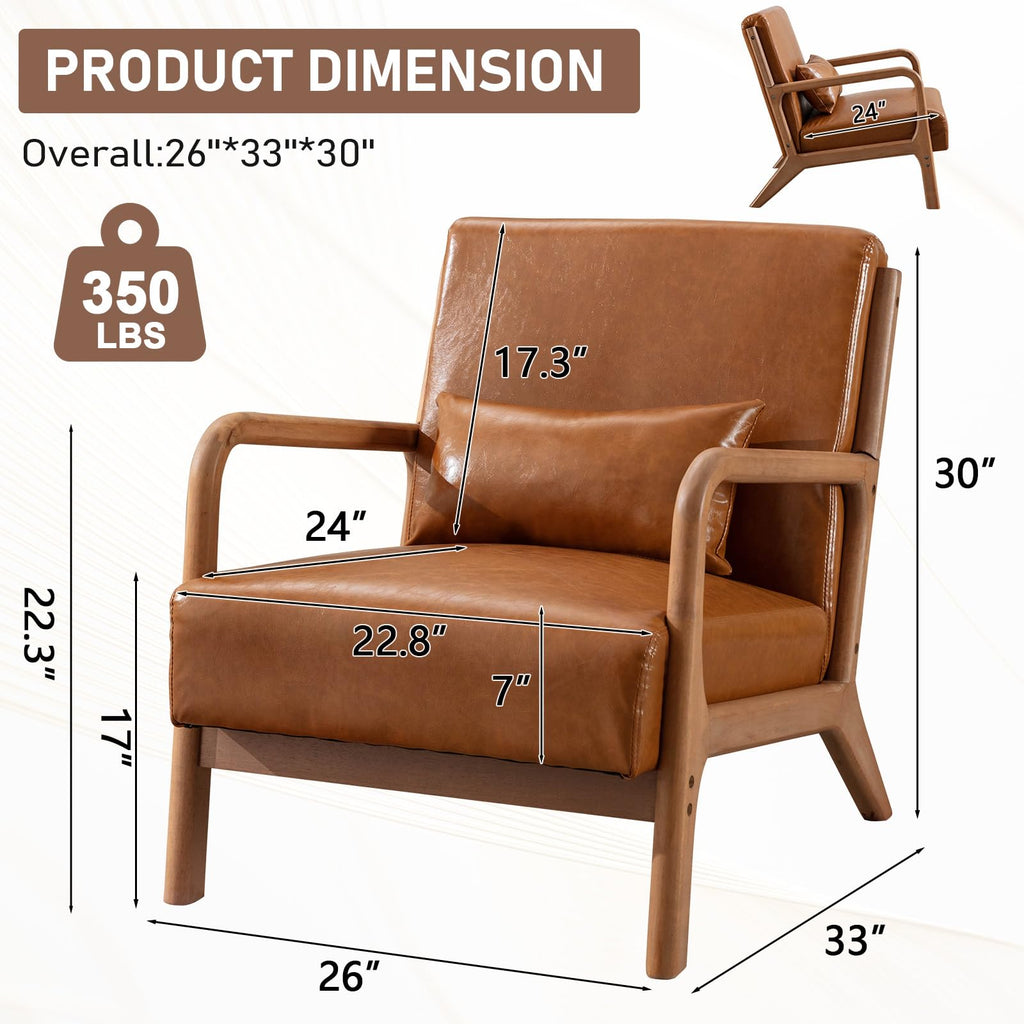 ANJ Mid Century Modern Accent Chair, Comfy Fabric Living Room Chairs with Solid Wood Frame, Lounge Reading Armchair, Easy Assembly, Beige