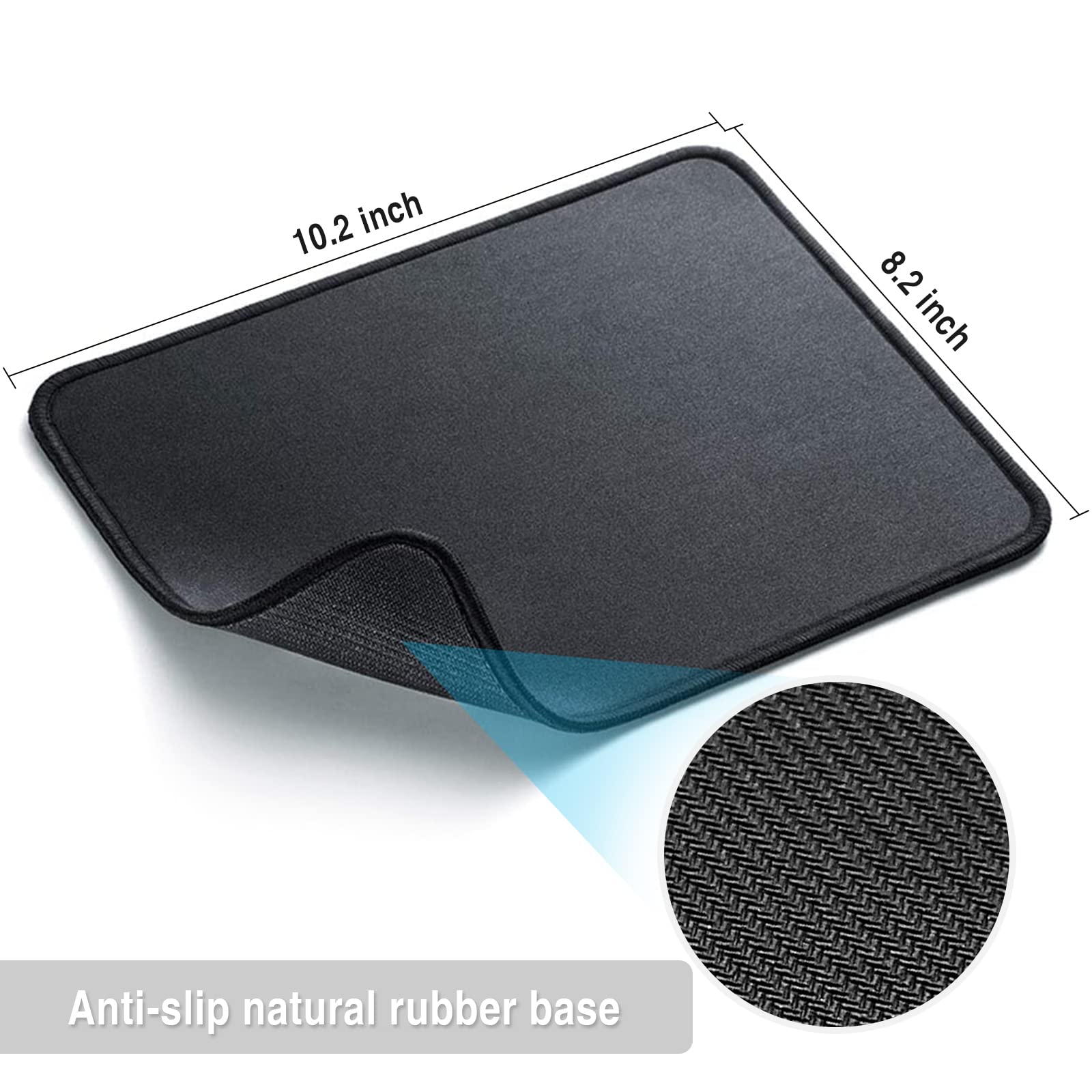 Zhithink 11 Pack Mouse Pad with Reinforced Stitching Edge, Washable Mousepad with Grippy Non-Slip Rubber Base, 0.12 Inch Thick Smooth Tracks Computer Mouse Pads Bulk for Desk, Black, 10.2x8.2 Inch