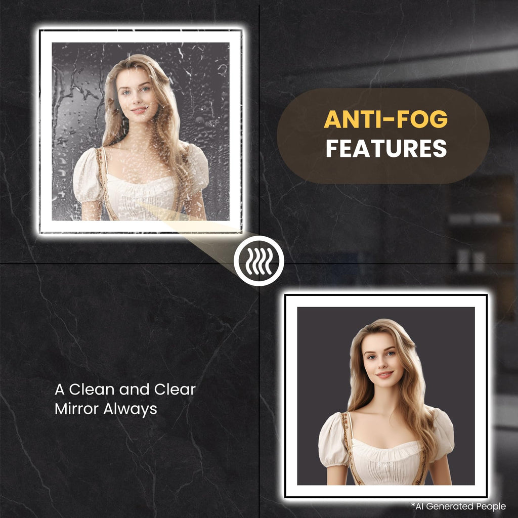 LOAAO 20"X28" LED Bathroom Mirror Black Framed | Anti-Fog, Dimmable, Memory Function, Tempered Glass, Lighted Vanity Mirror for Wall