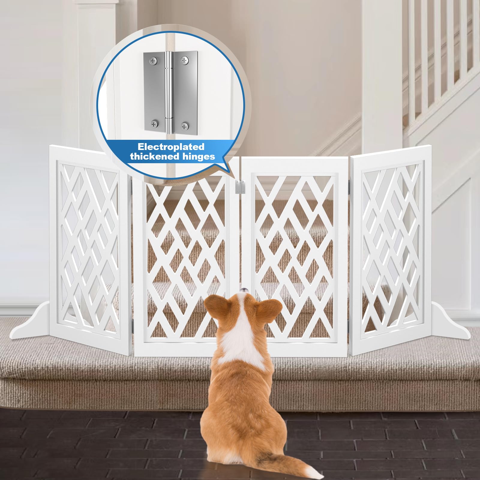 Cut-Out Design 16" Short Dog Gate for Small Dogs, Foldable Retractable Puppy Gate Indoor - Freestanding Lightweight Pet Barrier for Doorways, Stairs, Hallways (Extends to 35", White)