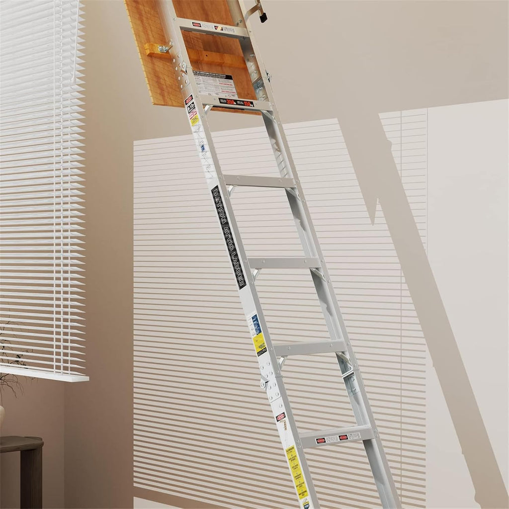 Aluminum Attic Ladder - Retractable Loft Stairs, Folding Pull-Down Design, Manual Lifting for 7'8"-10'3" Ceiling Height, 22.5" x 54", 375 lbs Capacity