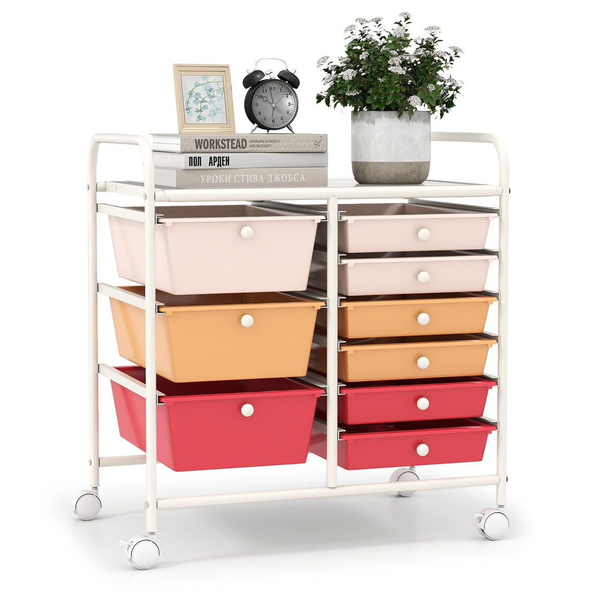 LDAILY 9 Drawer Rolling Storage Cart, Rolling Cart with Drawers for Classroom, Art Supply Craft Organizer on Wheel with Metal Frame & Handles for Home Office School