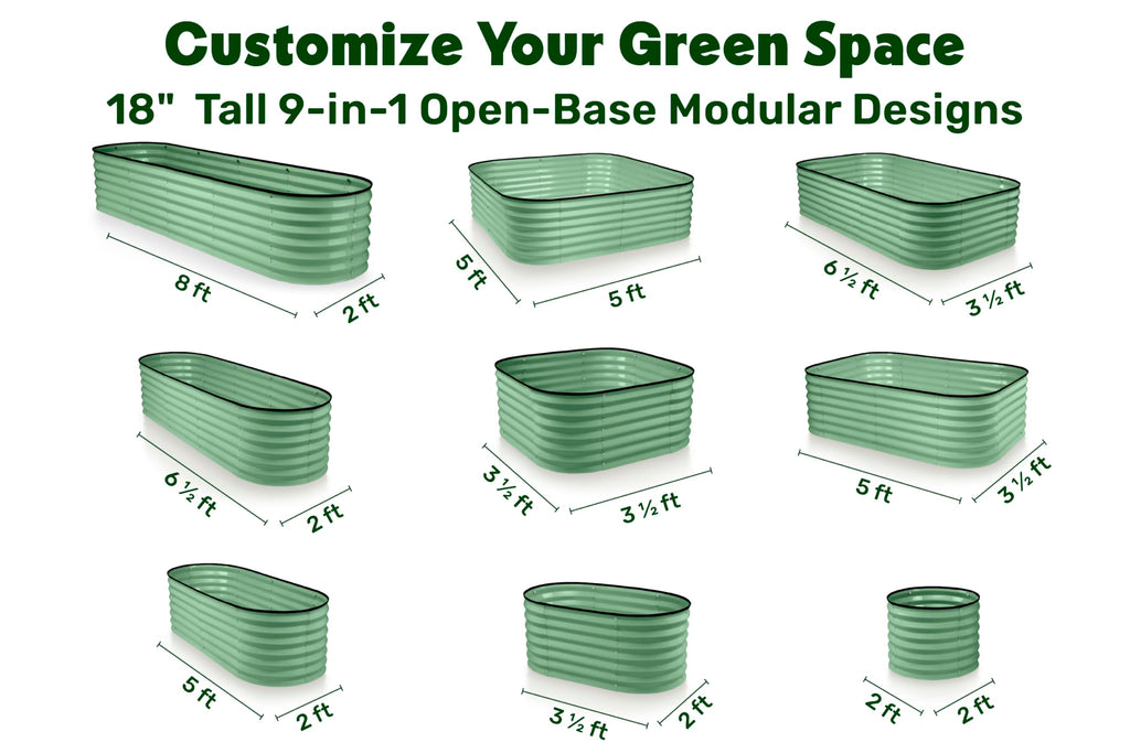 9-in-1 Galvanized Steel Raised Garden Bed // 8×2×1.5 ft Modular Planter for Gardening, Vegetables, Flowers // 18" Tall Metal Raised Garden Beds Outdoor (Dark Green) // Patented Design Planter Box