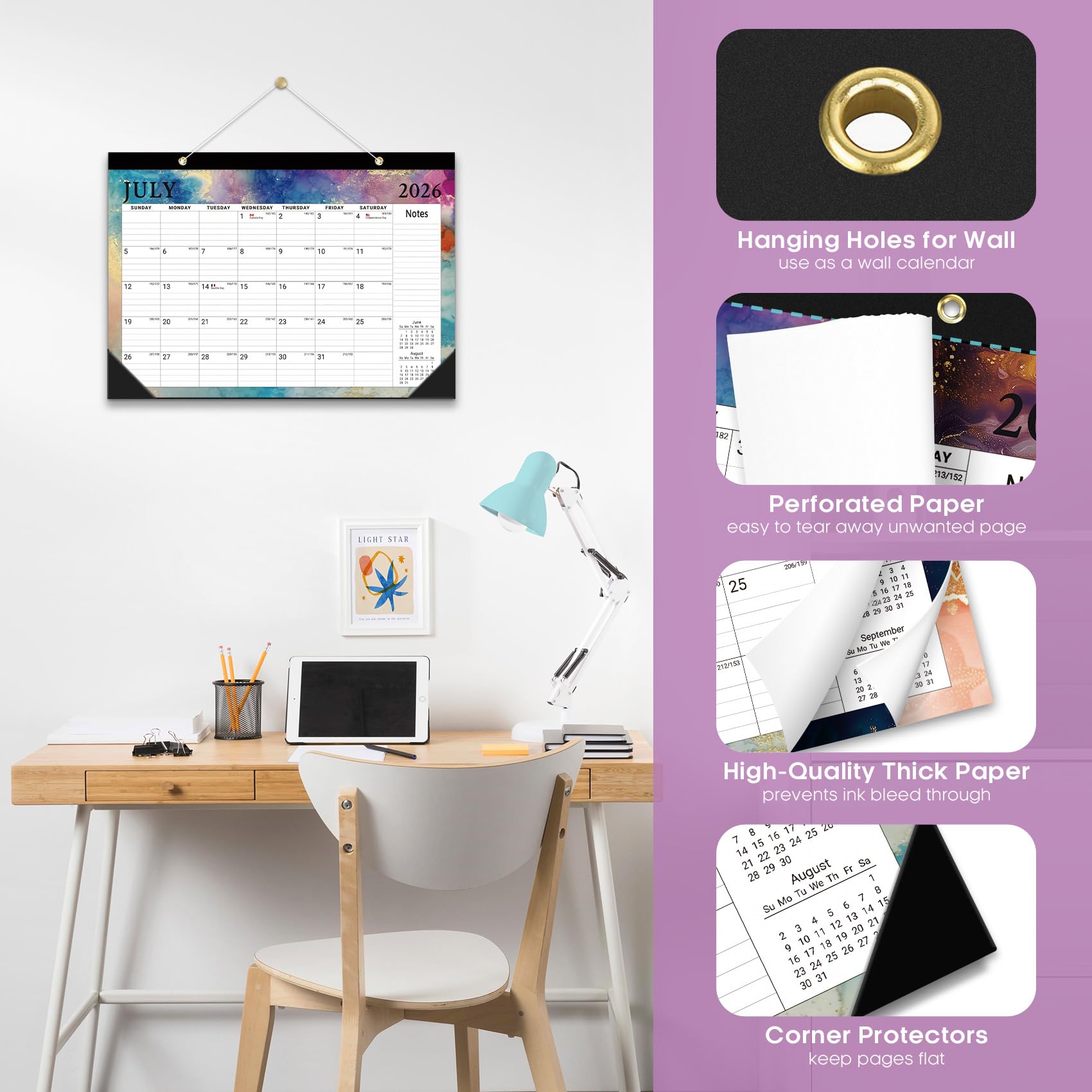 Desk Calendar 2026-2027, 21-Month Calendar Runs Until June 2027, Large 17" x 12" Monthly Desktop & Wall Calendar for Home & Office - Floral