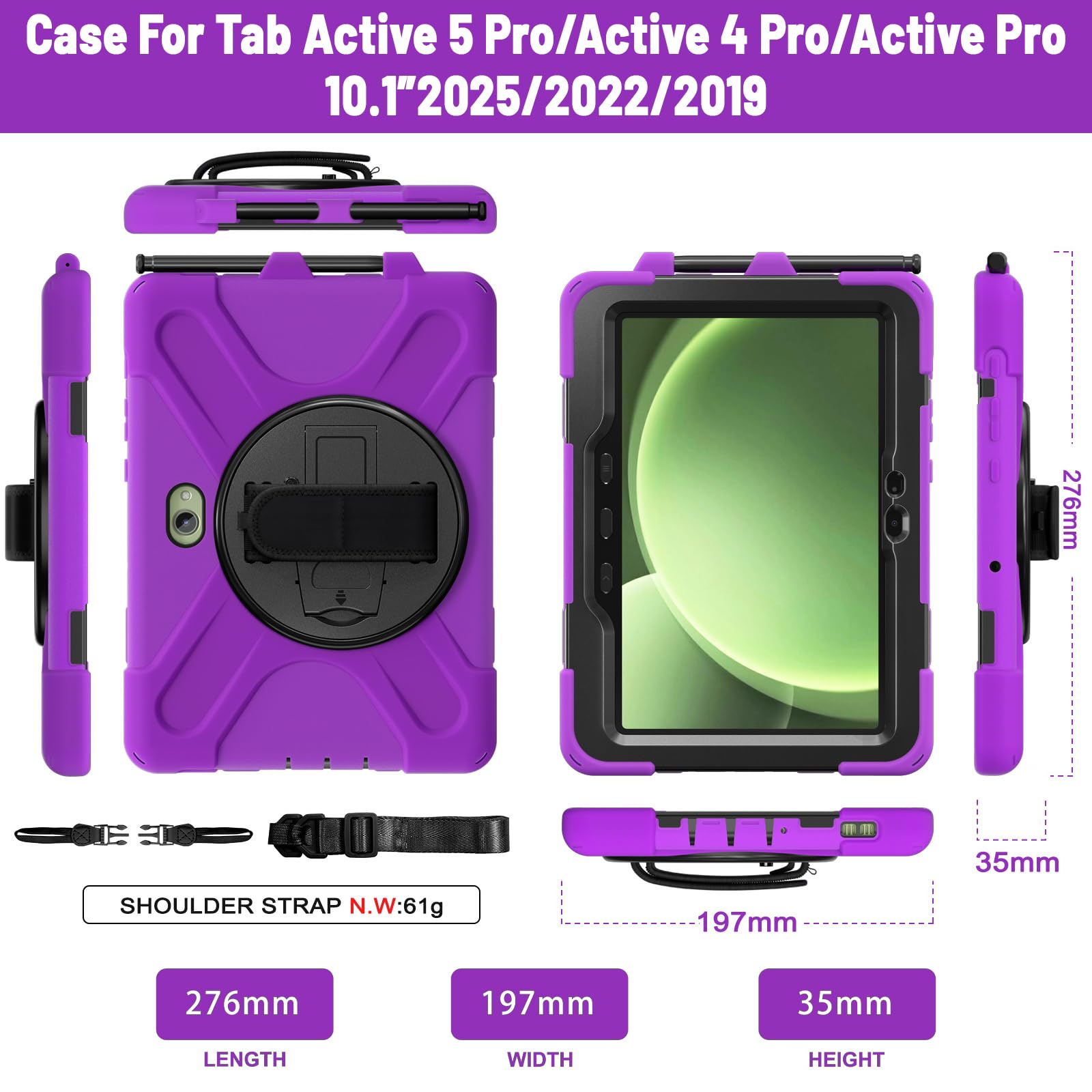 Samsung Galaxy Tab Active5/Active 3 8.0 Case, with 360 Stand, Handle Hand Strap & Shoulder Strap for Galaxy Tab Active5 8" 2024 X300/X307, Active3 8" 2020 T570/T575/T577 (Black)