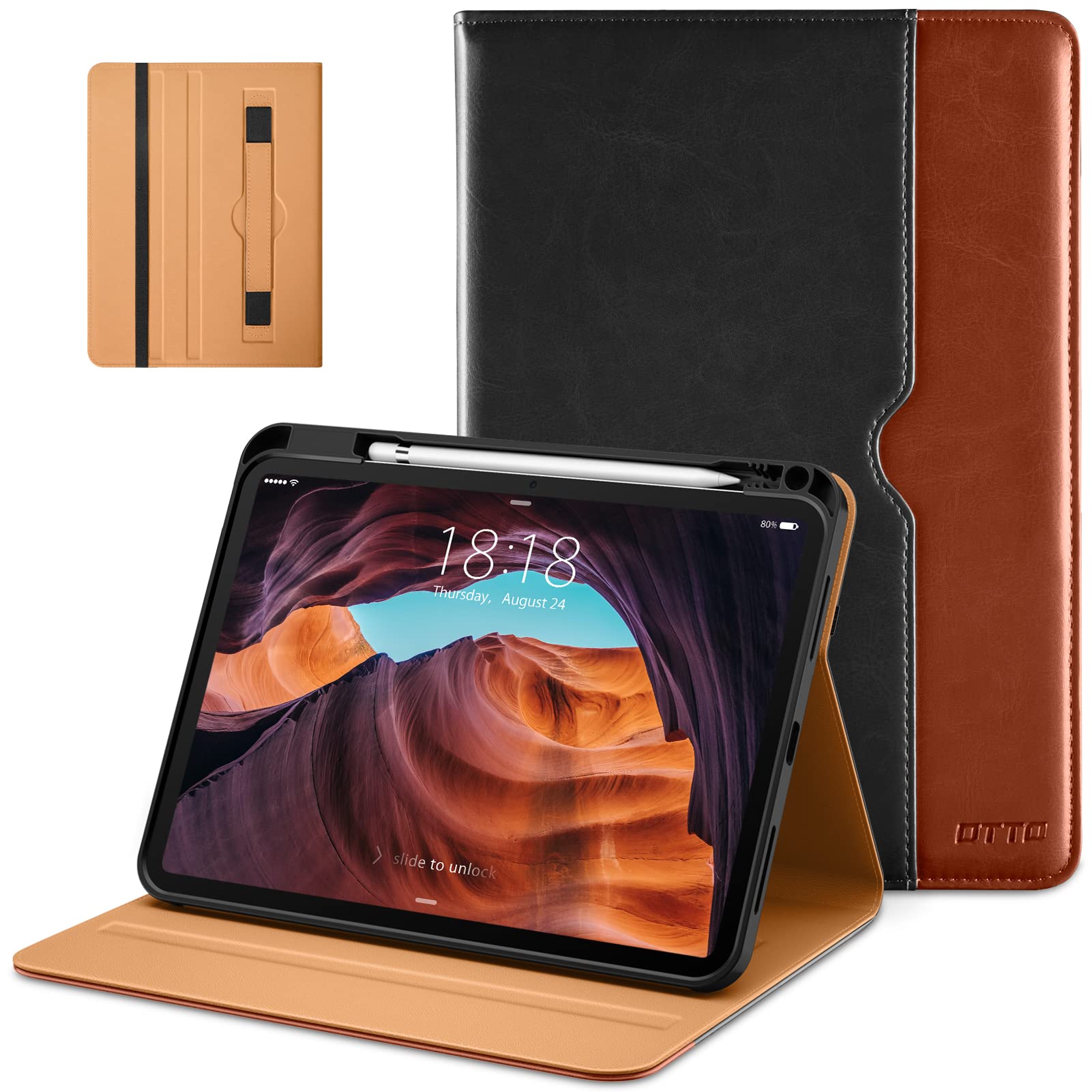 DTTO for iPad (A16) 11th Generation Case 11 Inch 2025, iPad 10th Generation Case 10.9 Inch 2022, Premium Leather Business Folio Stand Cover with Pencil Holder - Auto Wake/Sleep, Brown