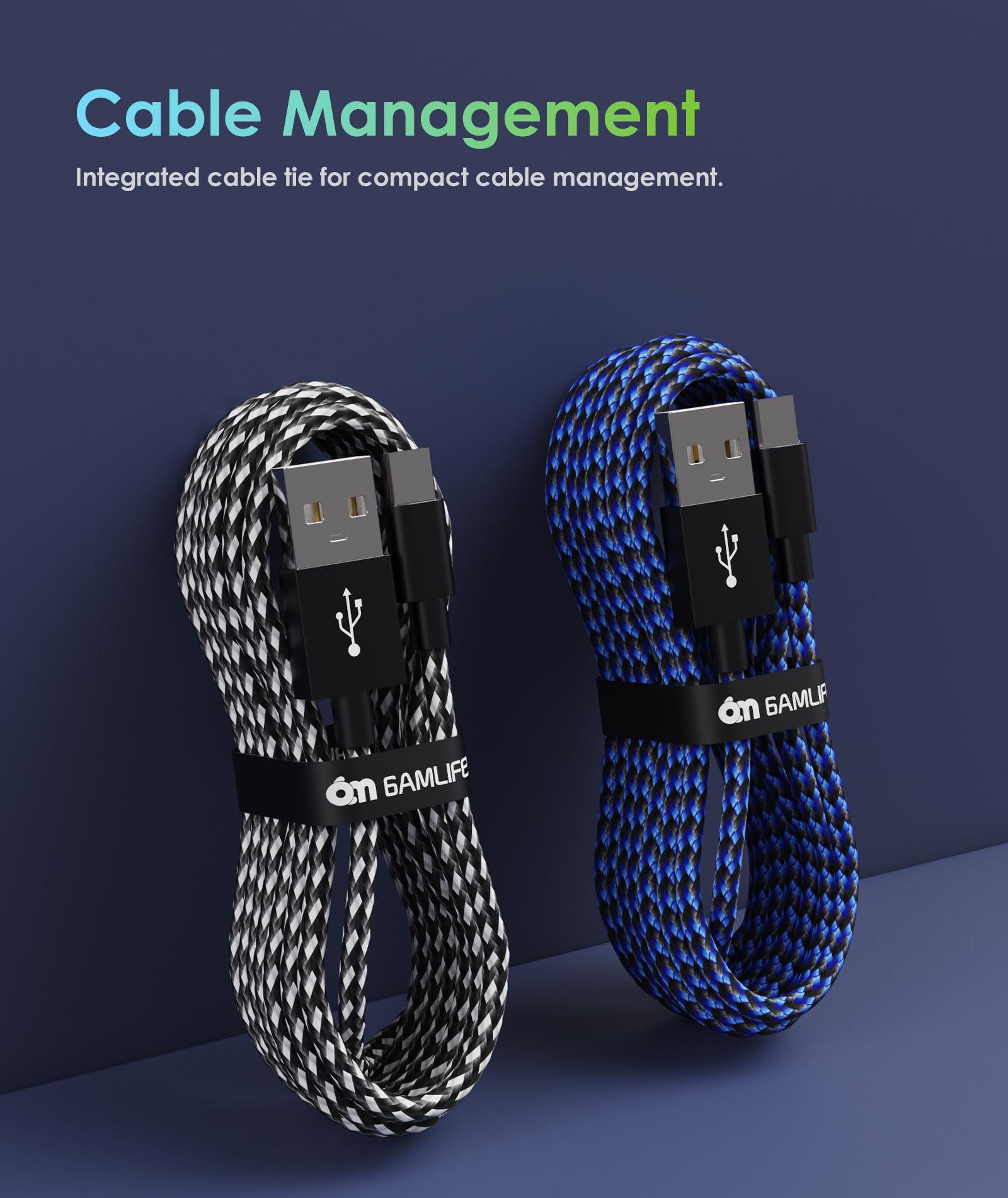 6amLifestyle PS4 Charger Cable for Controller, 2 Pack 10ft Micro USB Nylon Braided Cord, Micro USB Wire for PlayStation 4, Cables Slim/Pro, Xbox One S/X Controller, Android Phones, 2 Pack Black