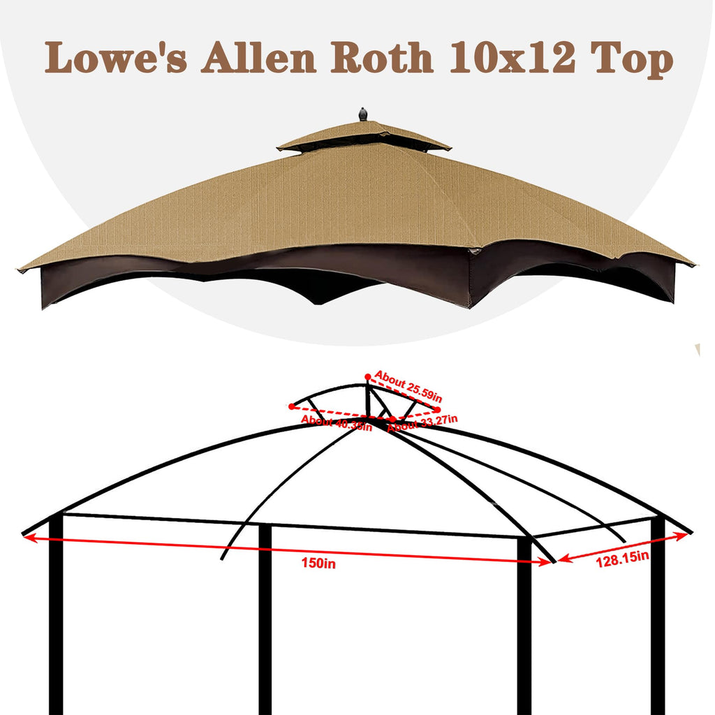 SCOCANOPY Replacement Top Compatible with The Lowe's Gazebo Model #GF-12S004B-1 / GF-12S004BTO (Grey Ripstop)