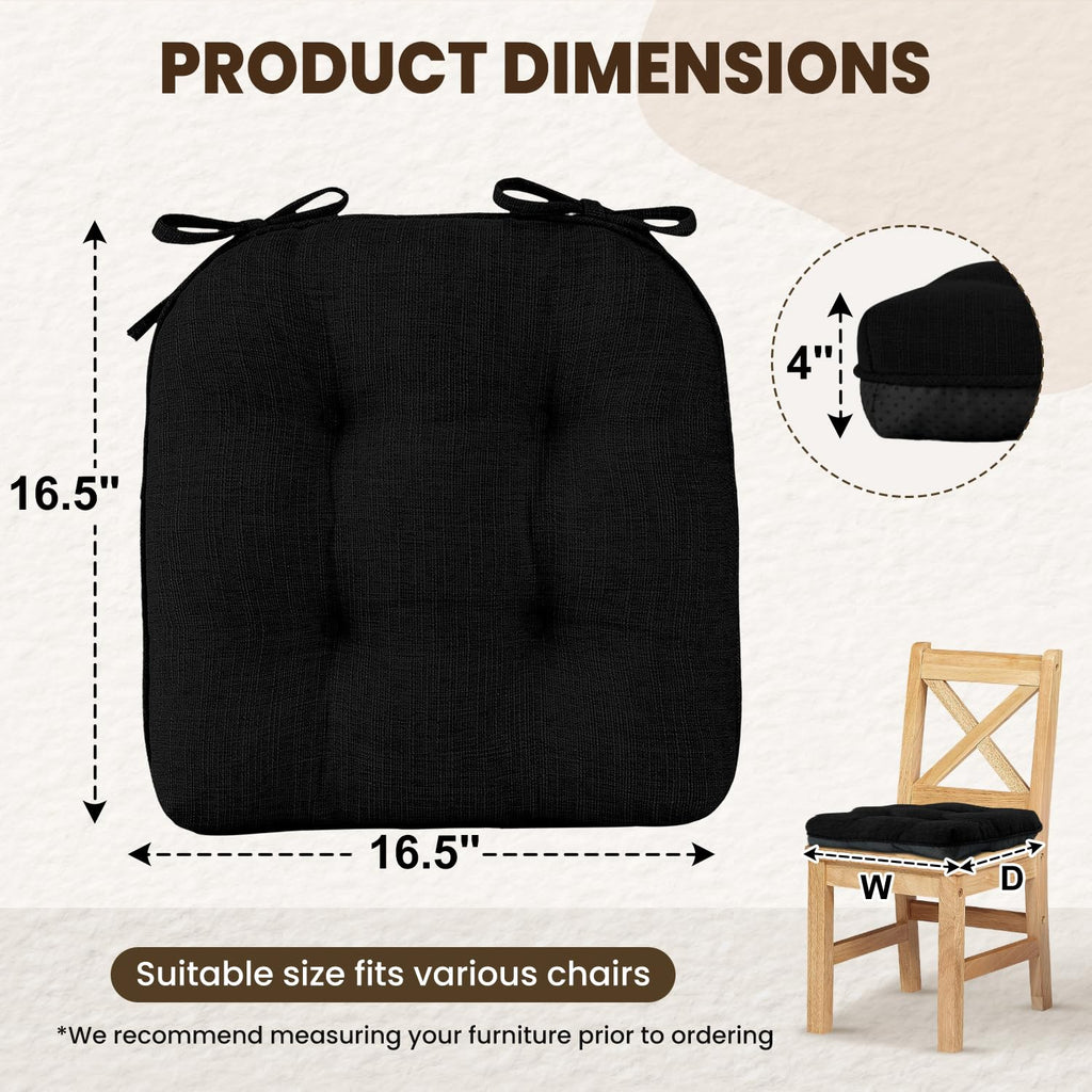 downluxe Indoor Chair Cushions for Dining Chairs, Tufted Overstuffed Textured Kitchen Chair Pads with Ties and Non-Slip Backing, 15.5" x 15.5" x 4", Aqua Blue, 4 Pack