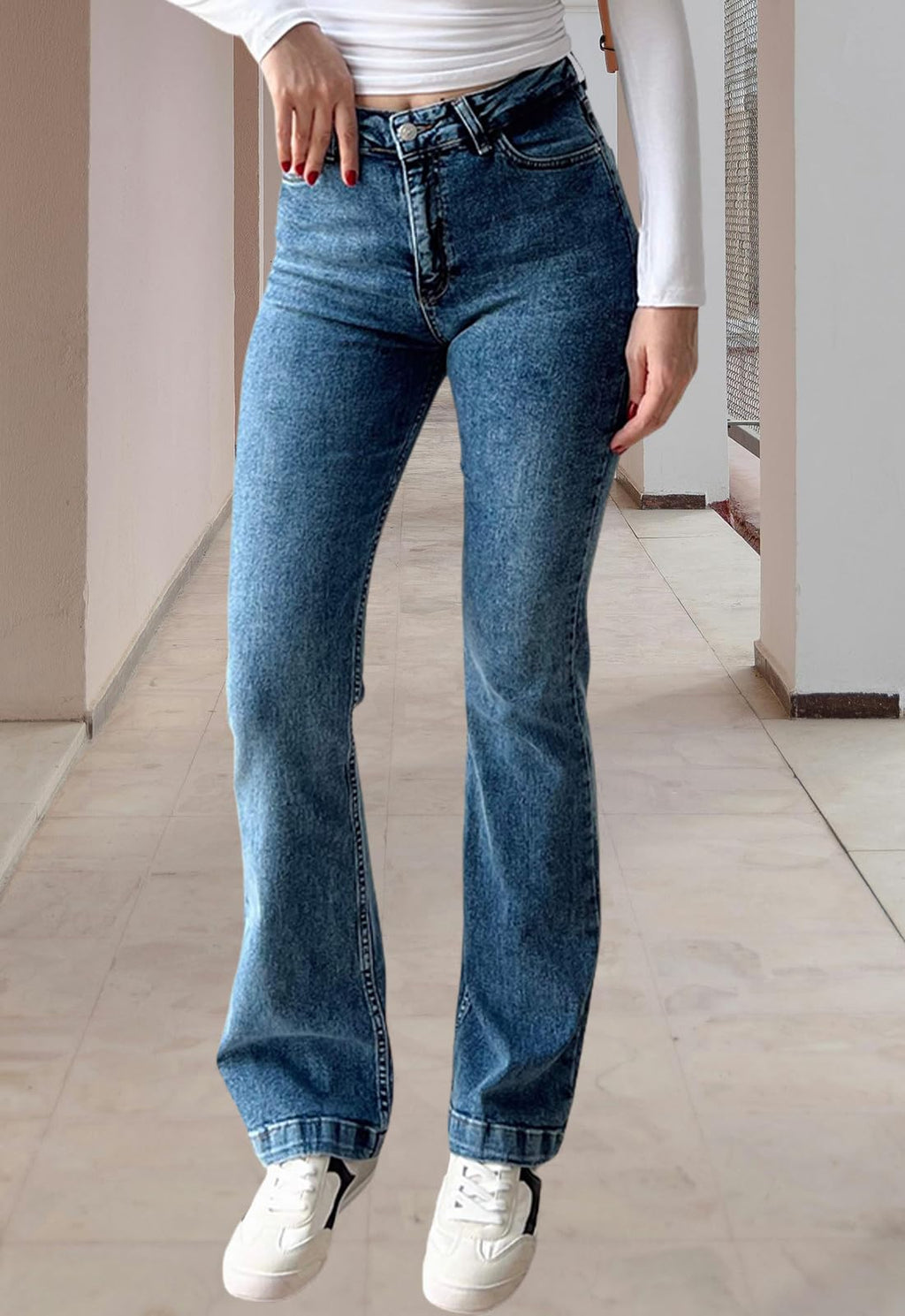 CutieLove Women's Ripped Jeans Bell Bottom Flare Jeans Mid Rise Destroyed Hem Denim Pants