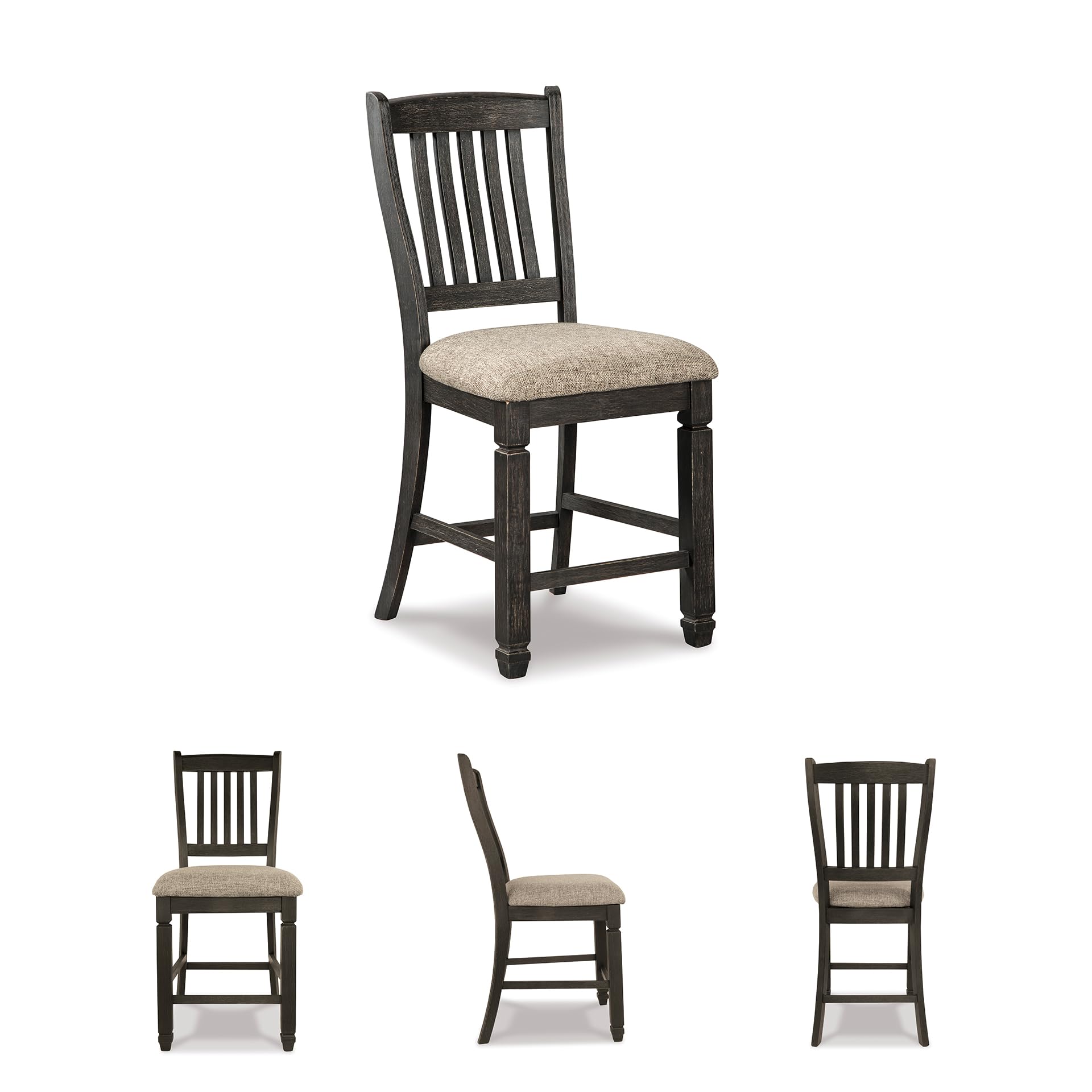 Signature Design by Ashley Tyler Creek Farmhouse 24.38" Counter Height Upholstered Barstool, Set of 2, Almost Black