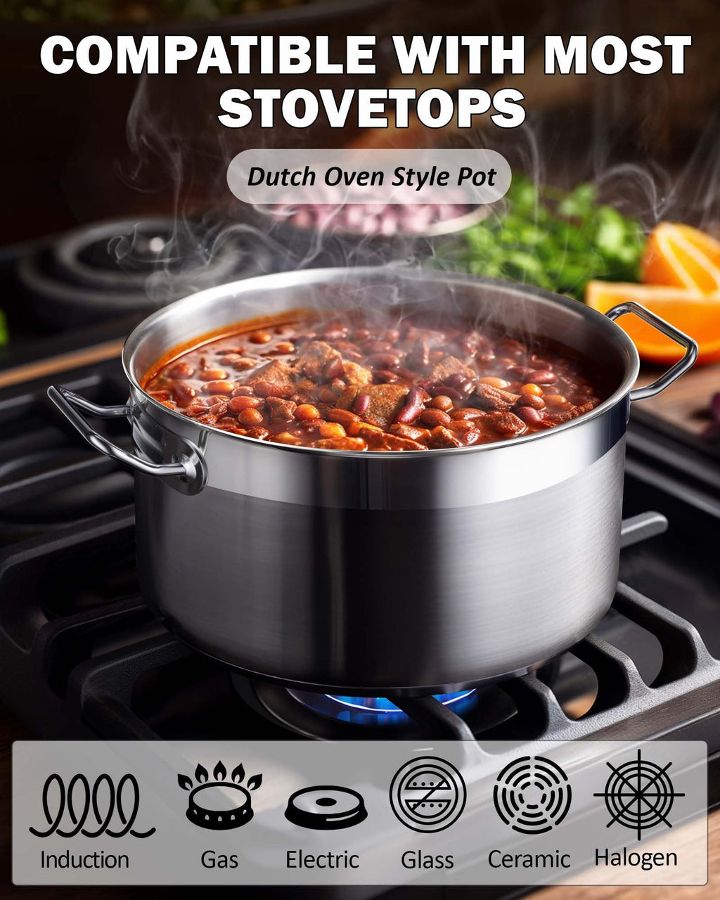Cooks Standard Professional 6 Quart Stock Pot with Lid, Stainless Steel Dutch Oven Pot