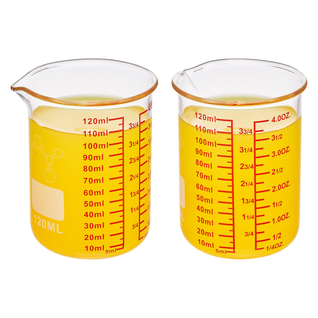 High Borosilicate Glass Measuring Cup-V-Shaped Spout，Glass Measuring Beaker for Kitchen or Restaurant, Easy to Read, 30 ML (1 Oz)-Pack of 2
