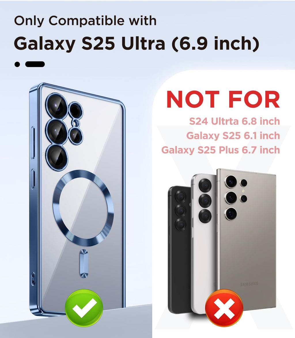 Magnetic Case Compatible with Samsung Galaxy S25 Ultra,Compatible with MagSafe,[Full Camera Protection][Screen Protector] Shockproof Plating Clear Phone Cover for Galaxy S25 Ultra(Black/Clear)